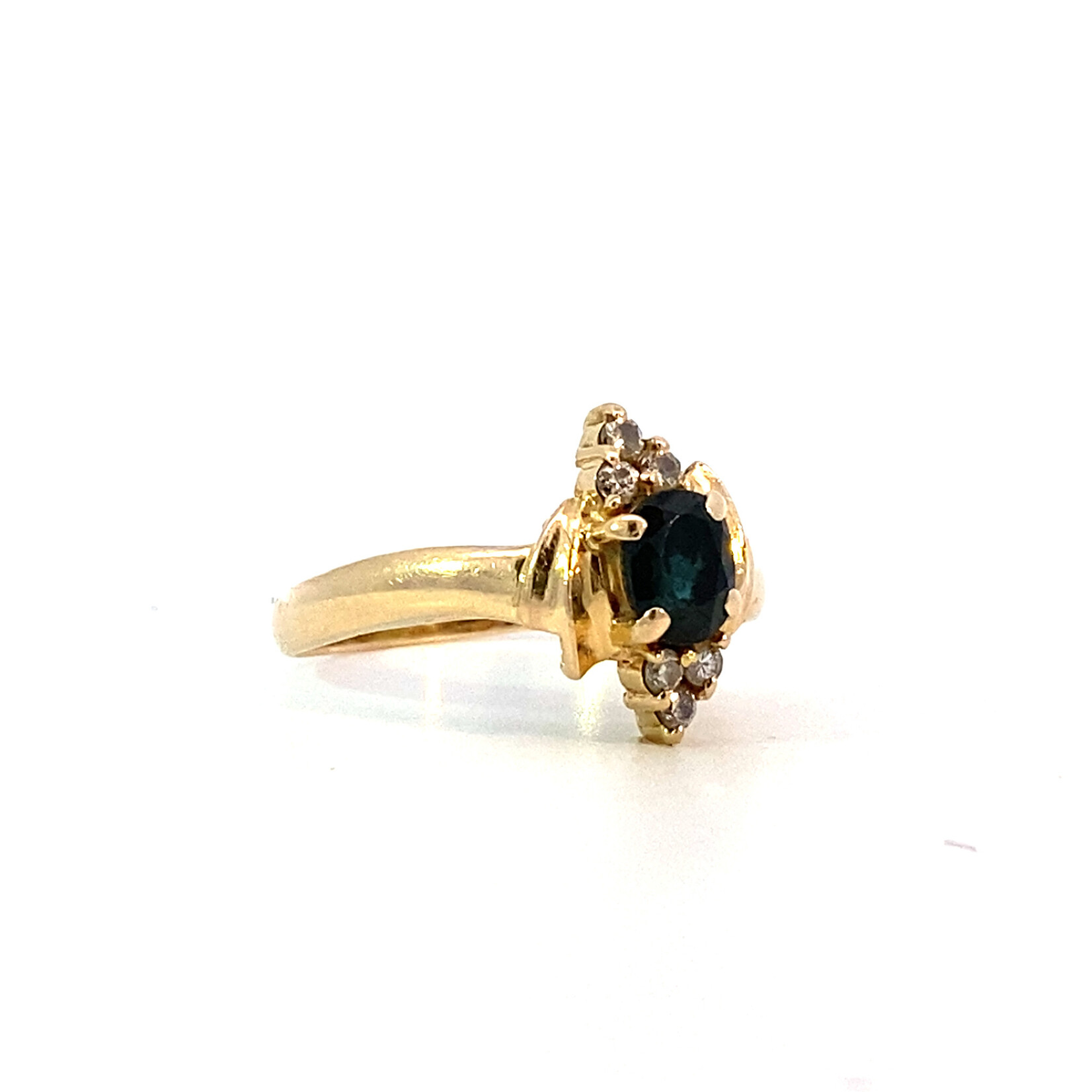 14K Yellow Gold Sapphire and Diamond Ring size 6.5 D+/-.18ctw