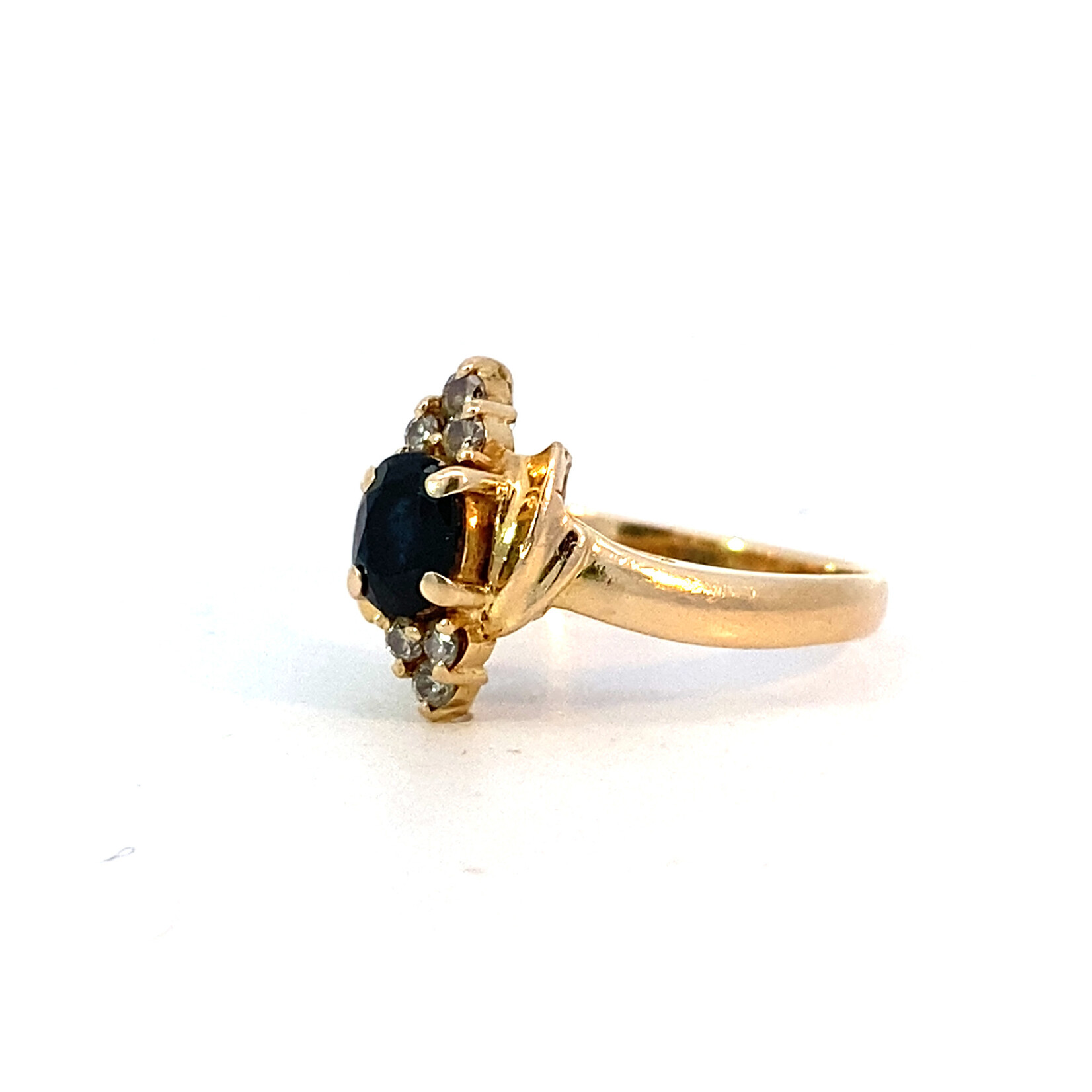 14K Yellow Gold Sapphire and Diamond Ring size 6.5 D+/-.18ctw