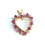 10K Yellow Gold KY Red and White Stone Heart Pendant