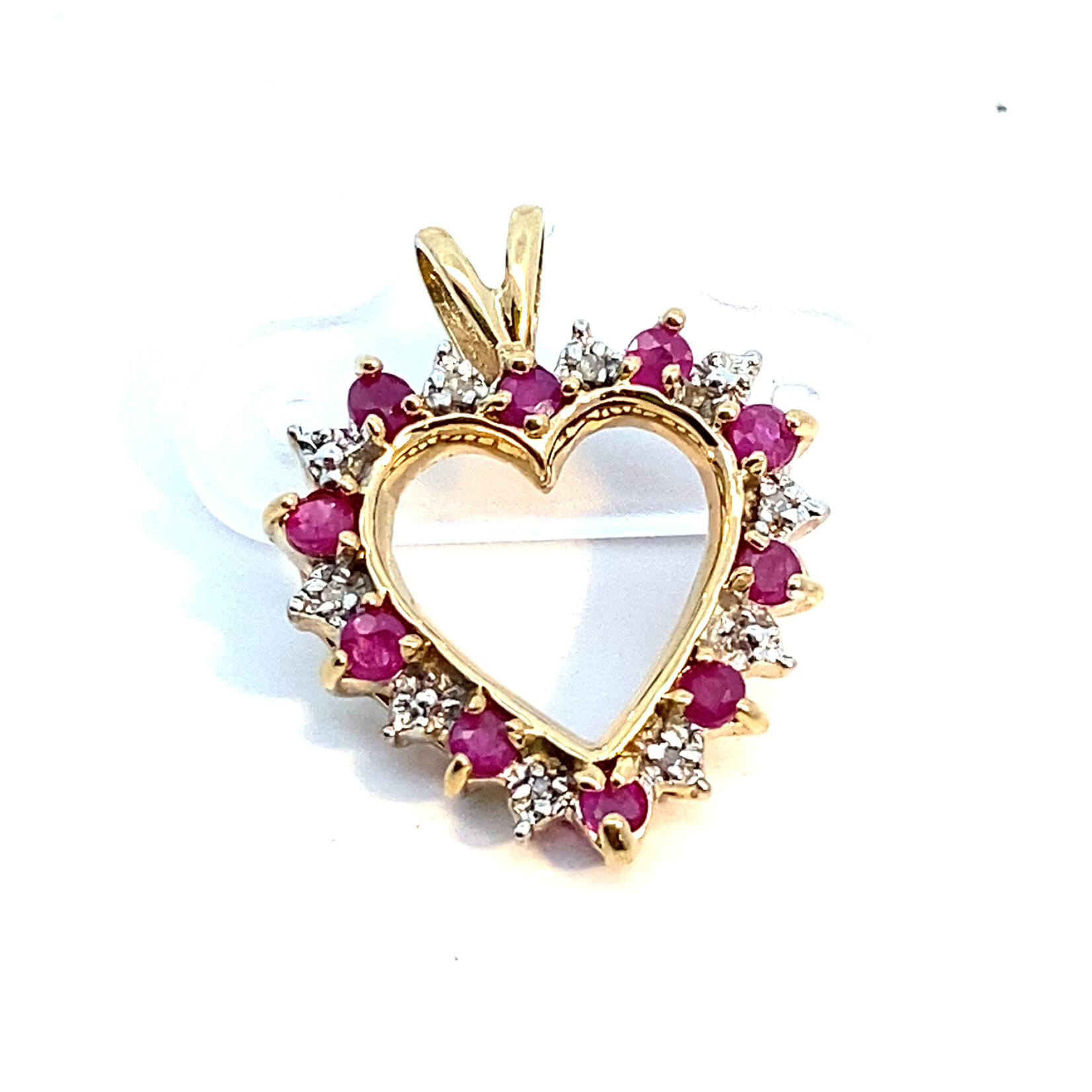 10K Yellow Gold KY Red and White Stone Heart Pendant