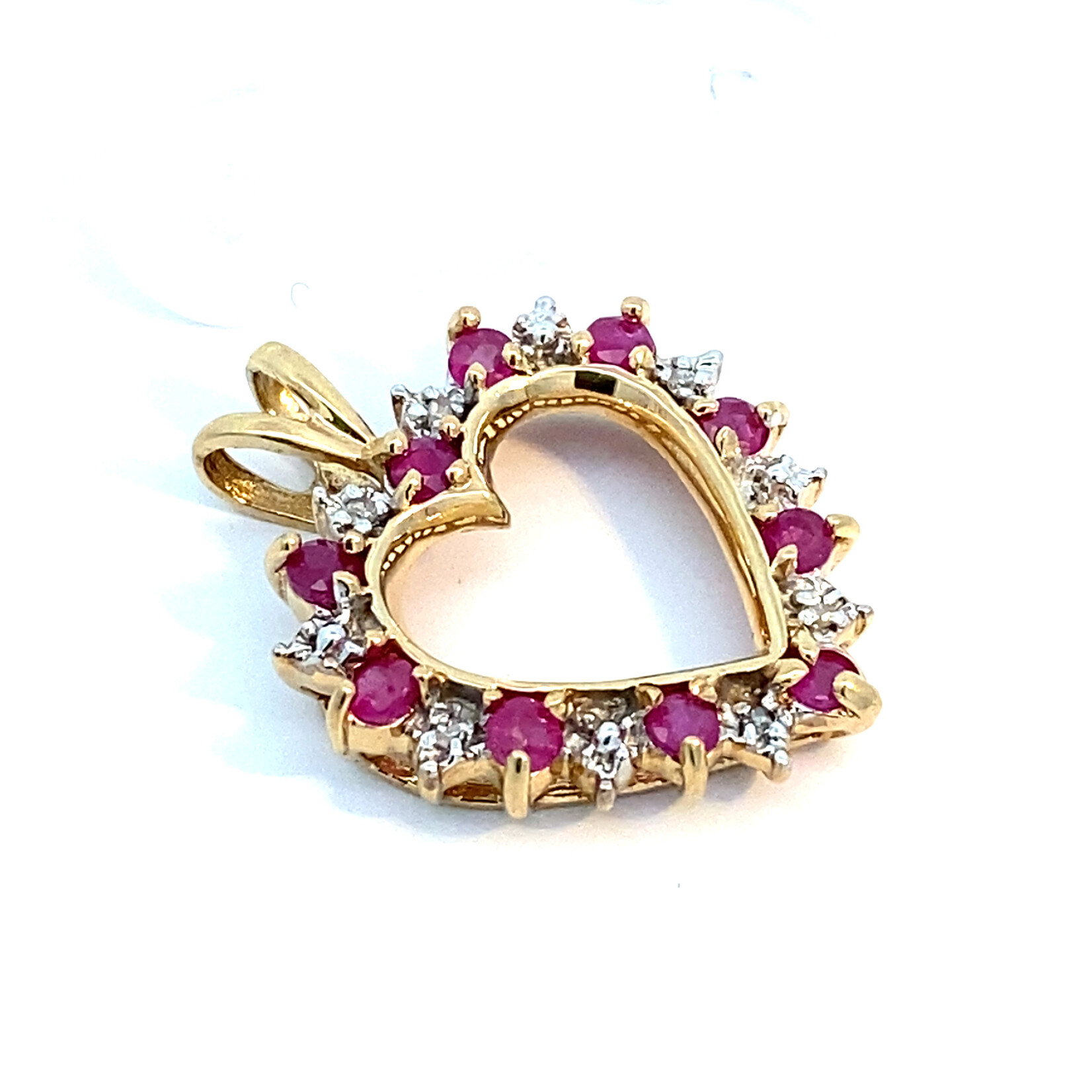 10K Yellow Gold KY Red and White Stone Heart Pendant