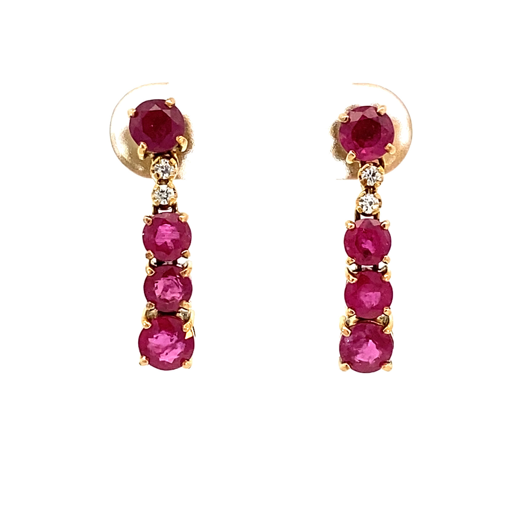 14K Yellow Gold Ruby and Diamond Dangles on post D+/-.20ctw