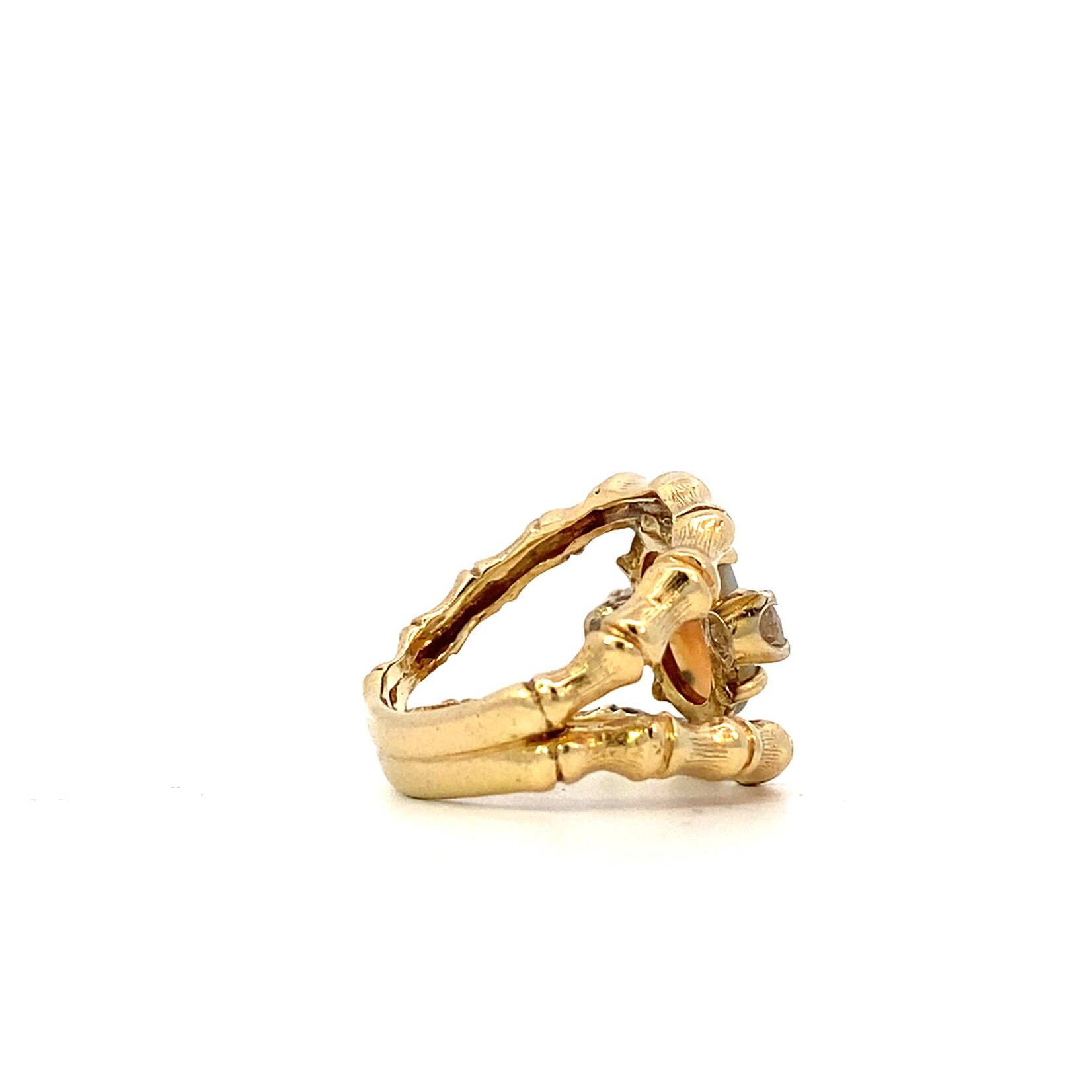 14K Yellow Gold Opal & Diamond Bamboo Split Ring size 4.75 D+/-.33ctw