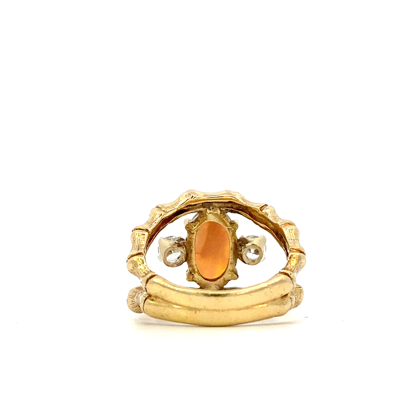 14K Yellow Gold Opal & Diamond Bamboo Split Ring size 4.75 D+/-.33ctw