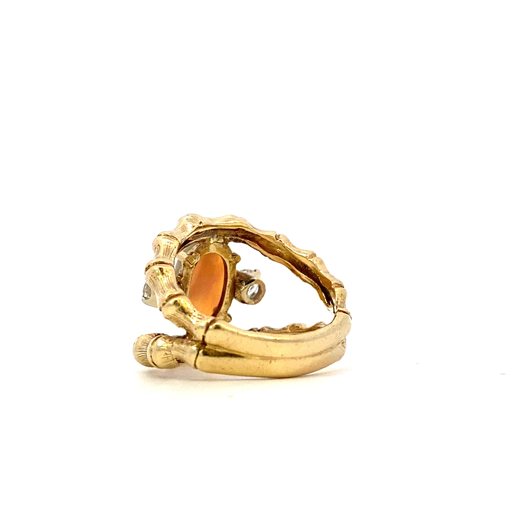 14K Yellow Gold Opal & Diamond Bamboo Split Ring size 4.75 D+/-.33ctw