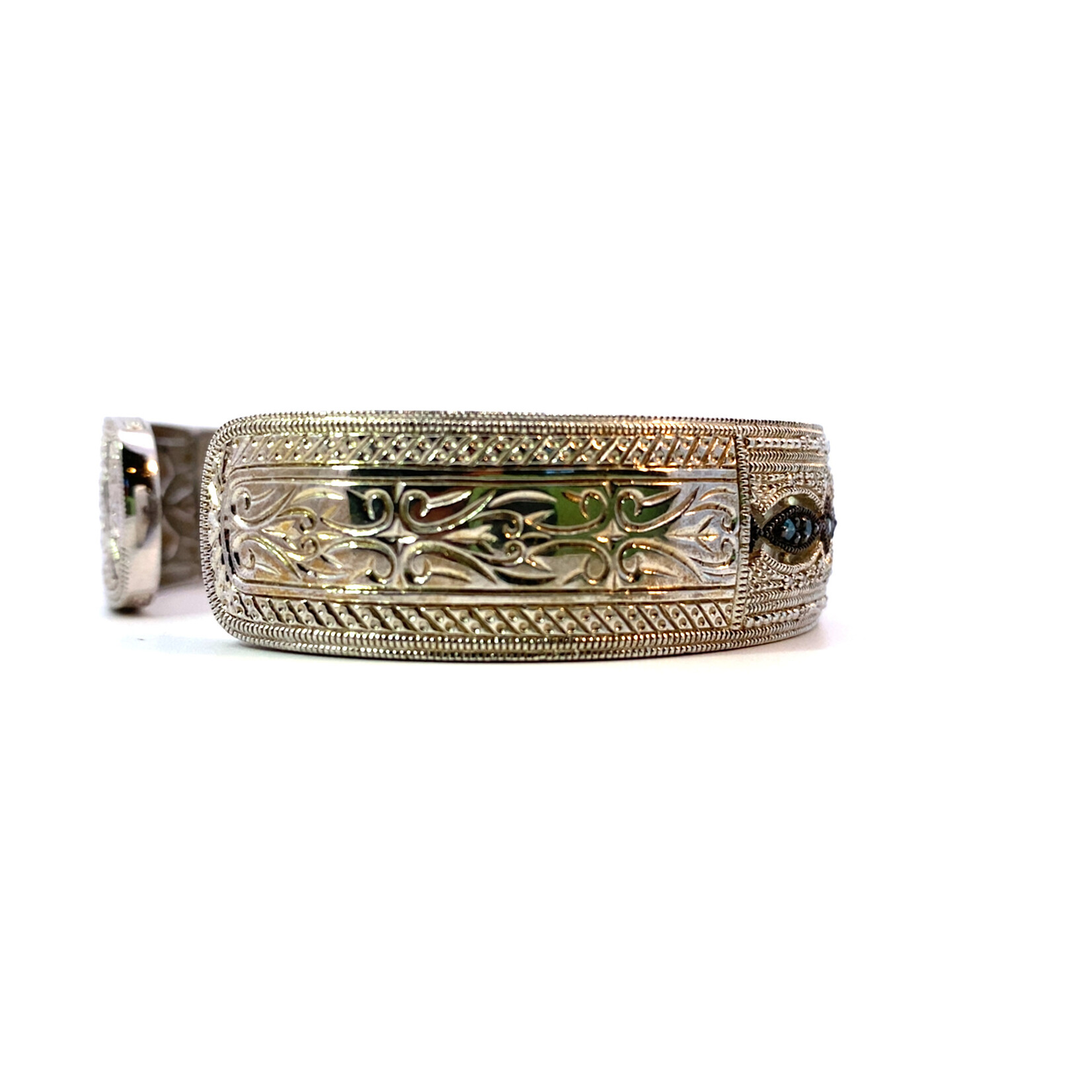 Sterling Silver Blue and White Diamond Hinged Cuff .75ctw