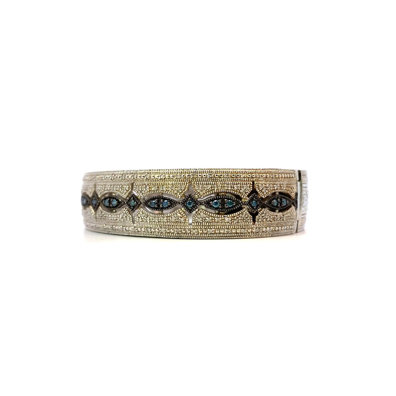Sterling Silver Blue and White Diamond Hinged Cuff .75ctw