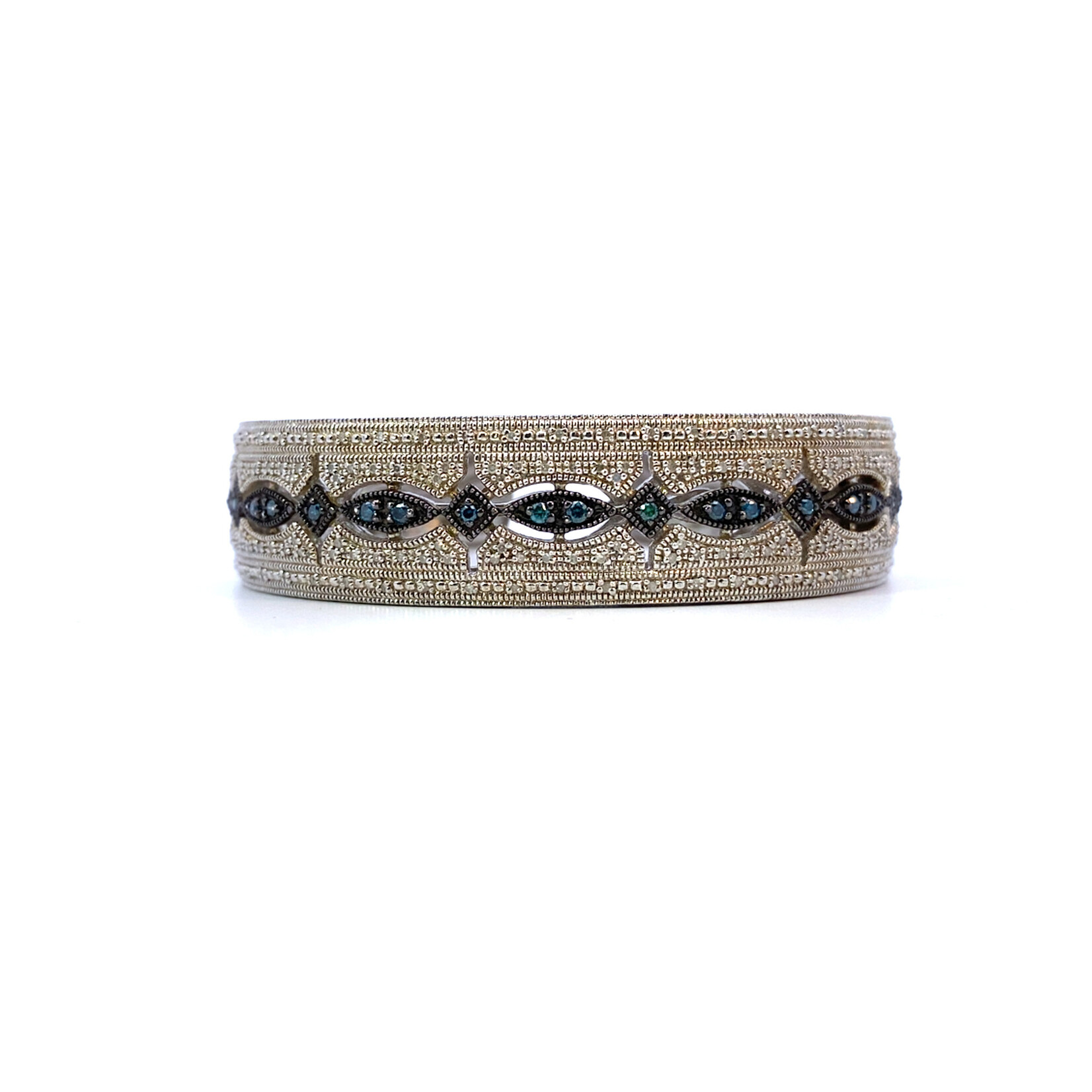 Sterling Silver Blue and White Diamond Hinged Cuff .75ctw