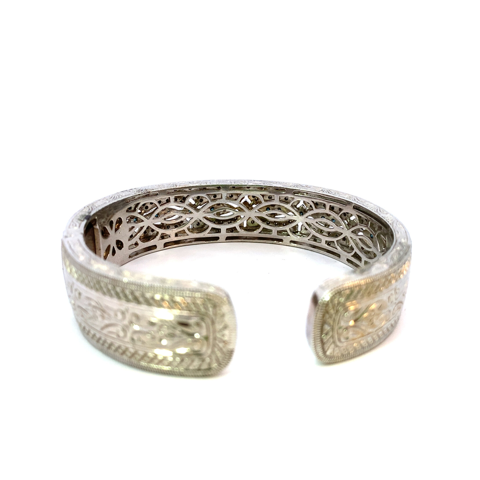 Sterling Silver Blue and White Diamond Hinged Cuff .75ctw