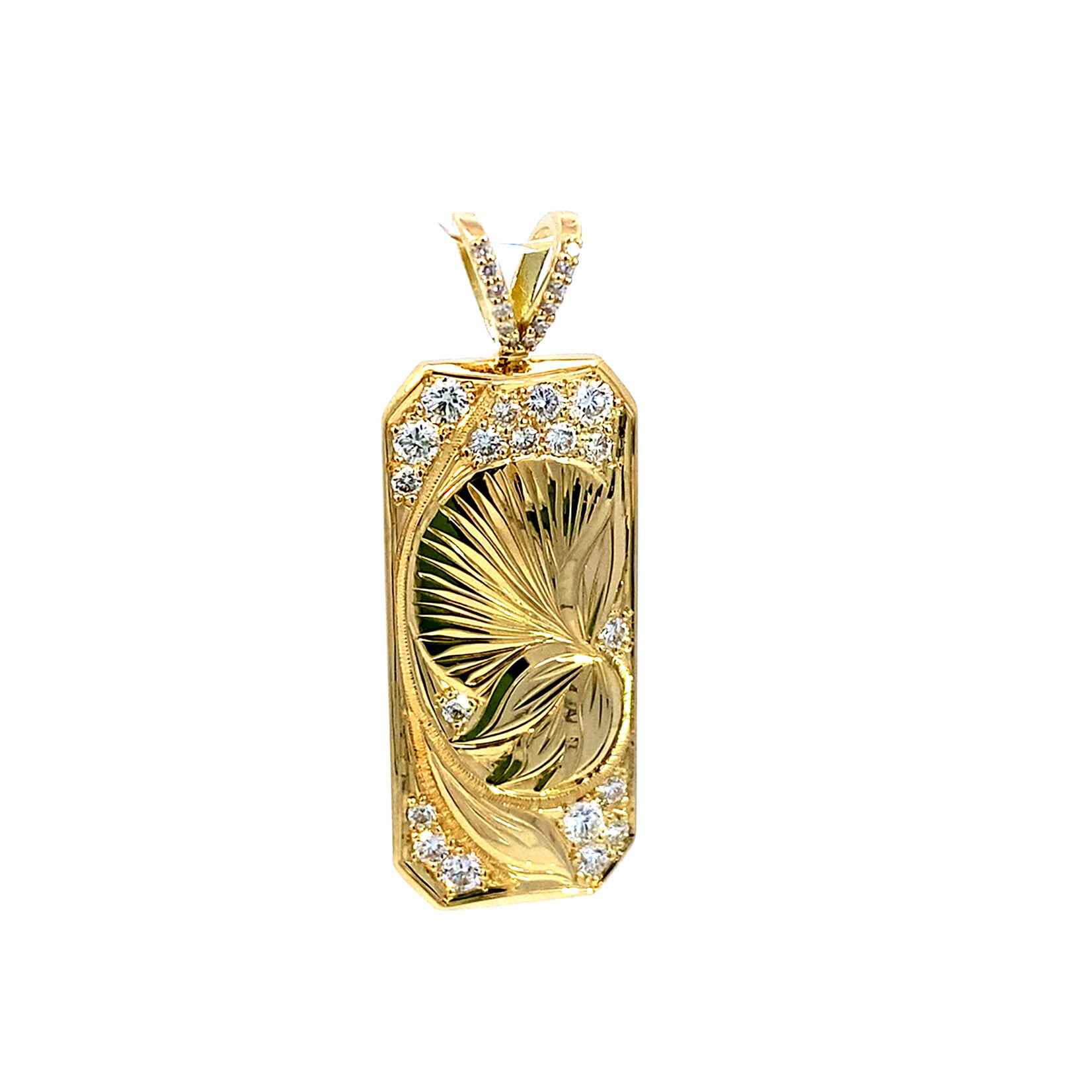 18K Yellow Gold 12mm Lehua Blossom Pendant with Pavé Diamonds