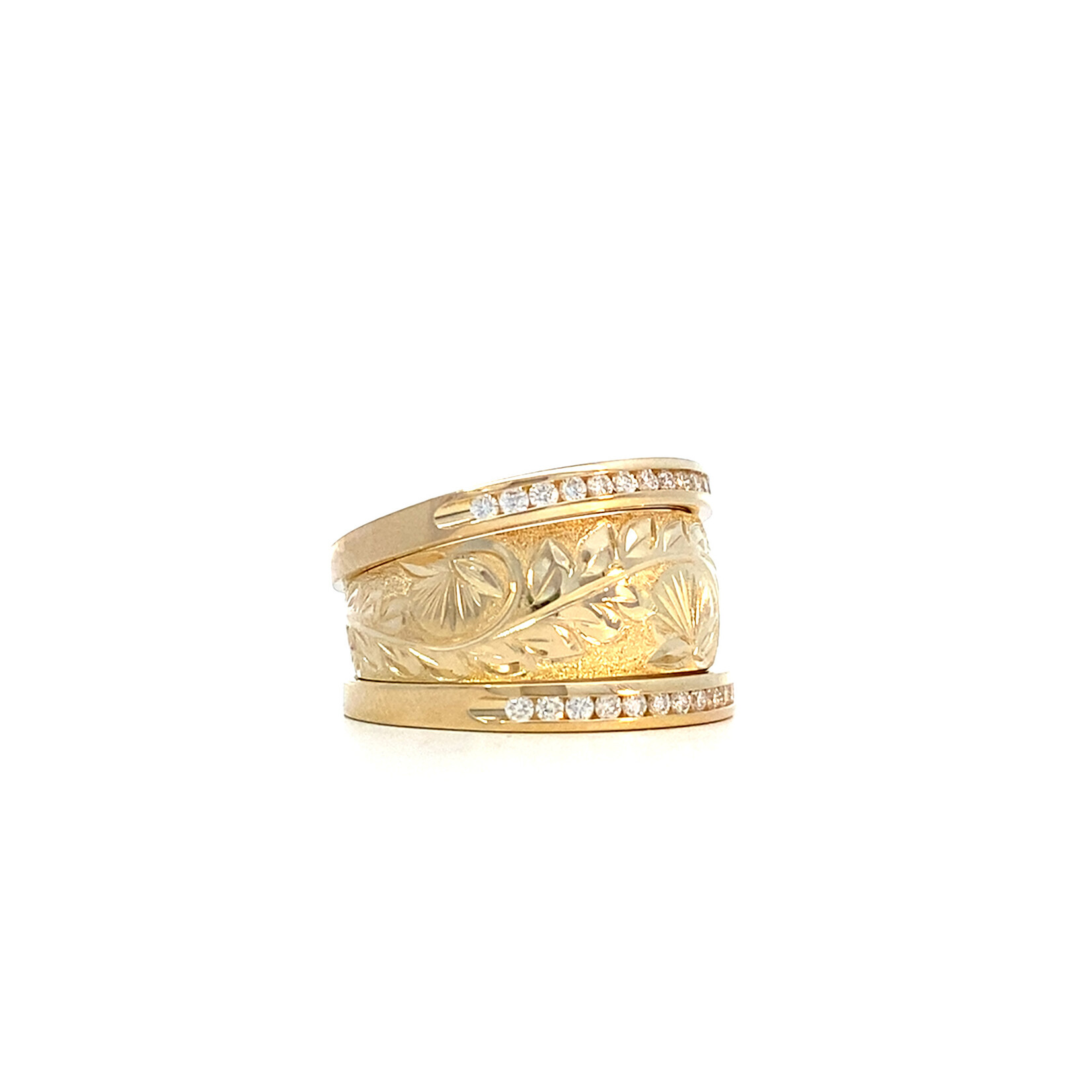 Ohia Lehua 14K Yellow Gold 8mm DTRS Ohia Lehua G/H SI D.30ctw sz7