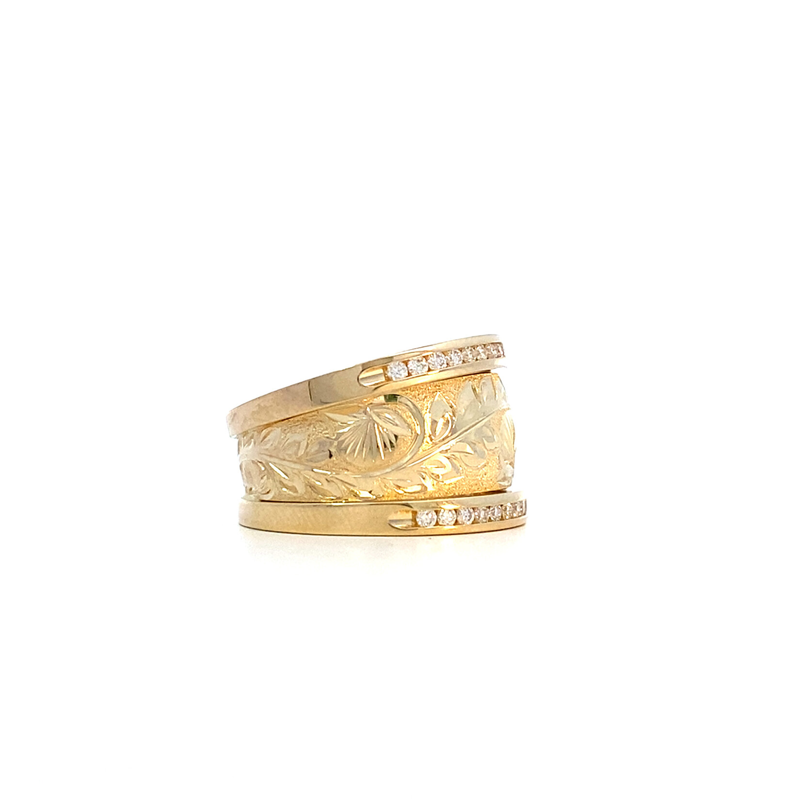 Ohia Lehua 14K Yellow Gold 8mm DTRS Ohia Lehua G/H SI D.30ctw sz7
