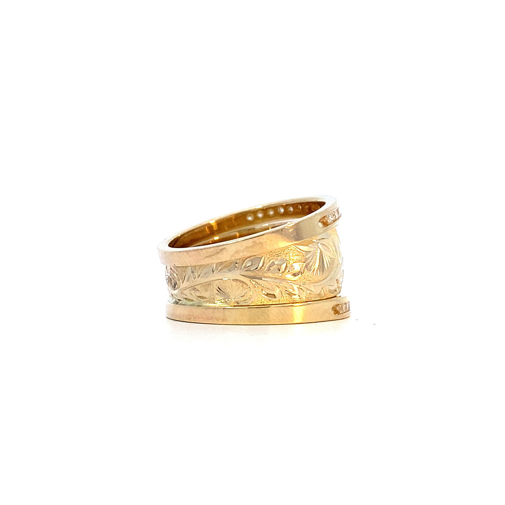 Ohia Lehua 14K Yellow Gold 8mm DTRS Ohia Lehua G/H SI D.30ctw sz7
