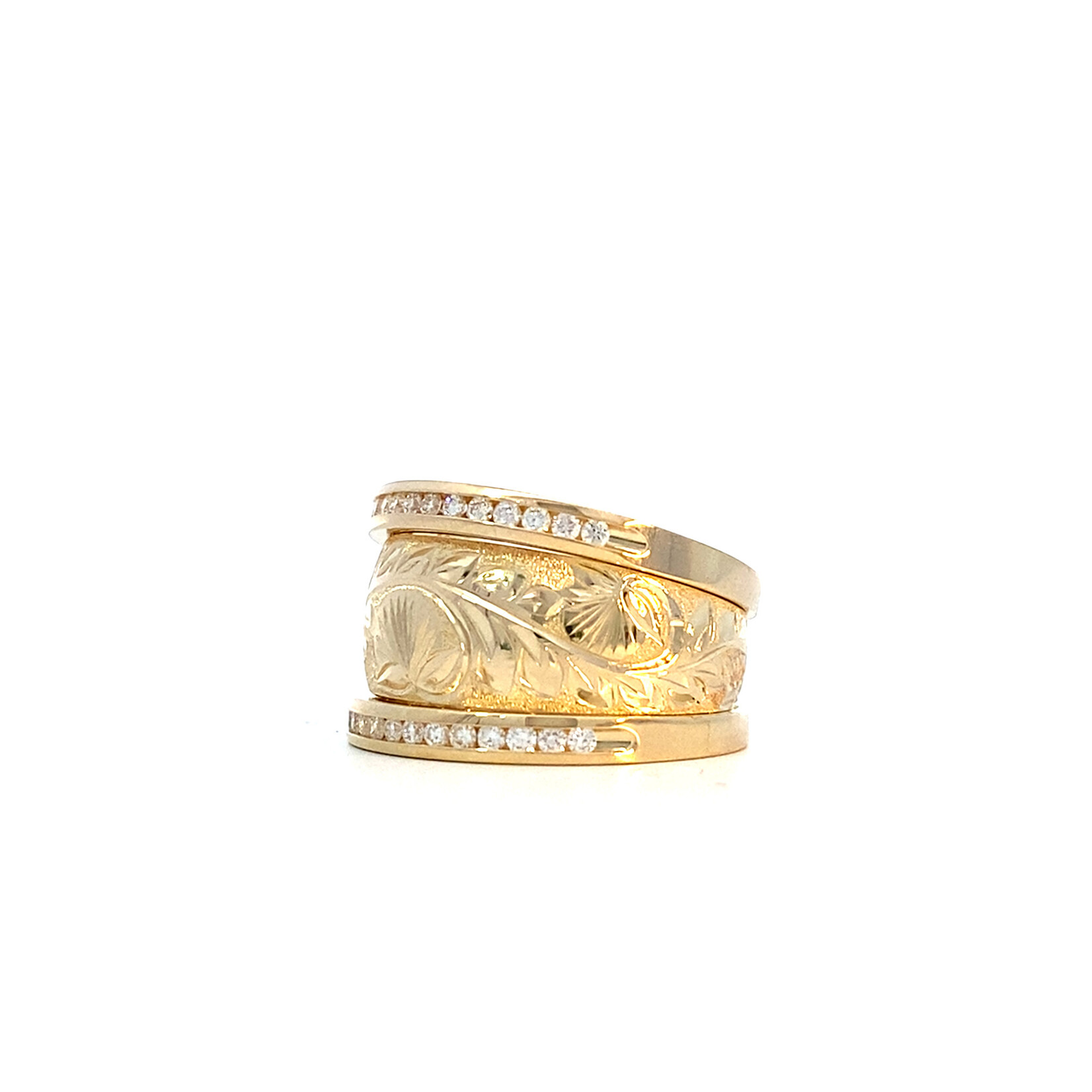 Ohia Lehua 14K Yellow Gold 8mm DTRS Ohia Lehua G/H SI D.30ctw sz7