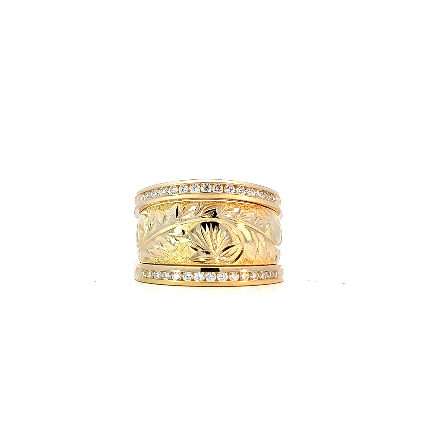 Ohia Lehua 14K Yellow Gold 8mm DTRS Ohia Lehua G/H SI D.30ctw sz7