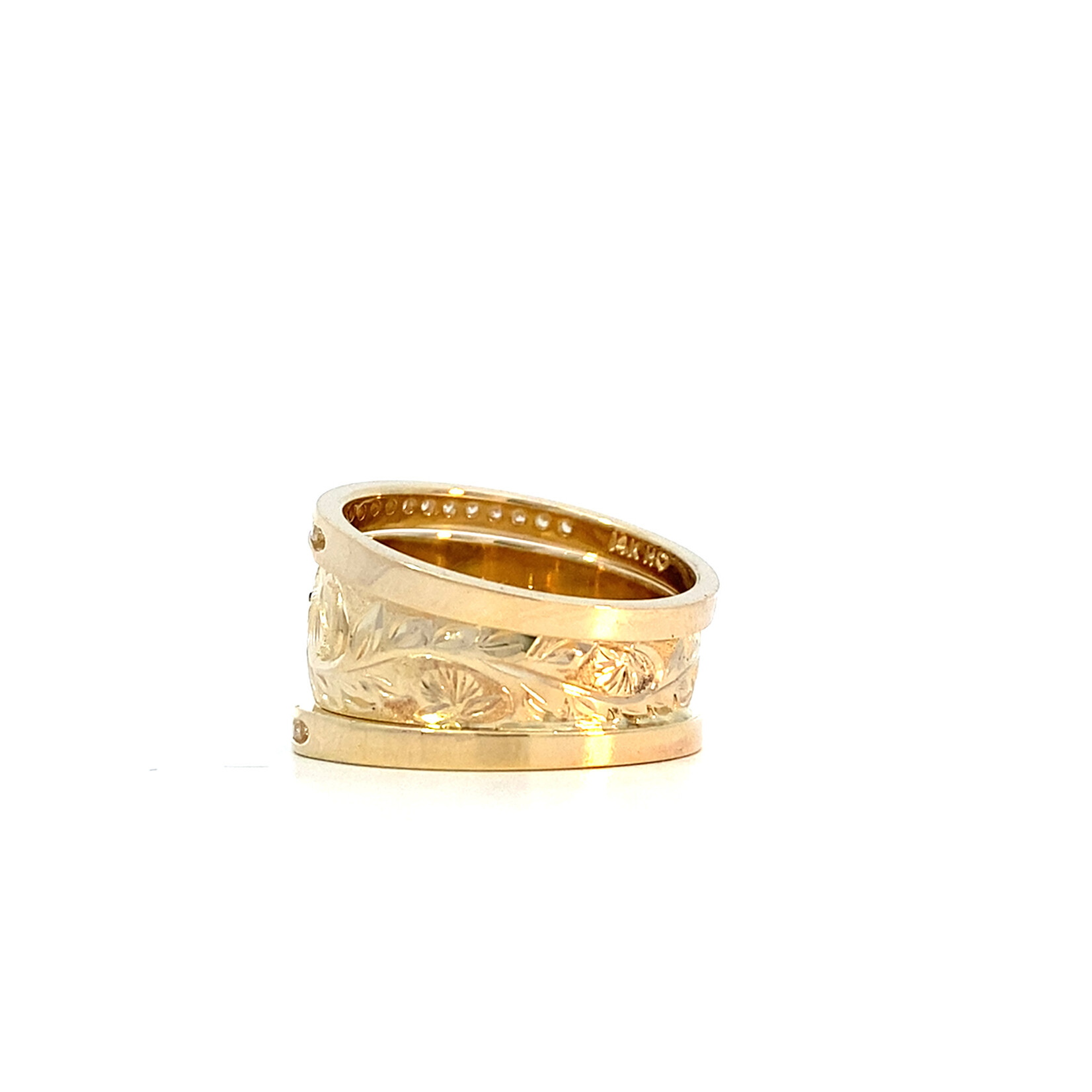 Ohia Lehua 14K Yellow Gold 8mm DTRS Ohia Lehua G/H SI D.30ctw sz7