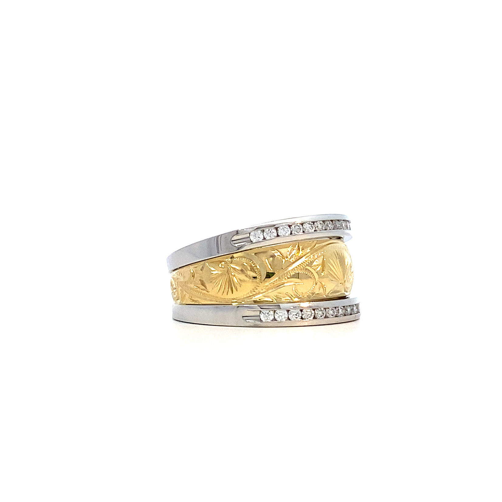 Lehua Blossom 18K Yellow Gold Platinum 6mm DTRS Lehua Blossom GH/VS D.30ctw sz7.5