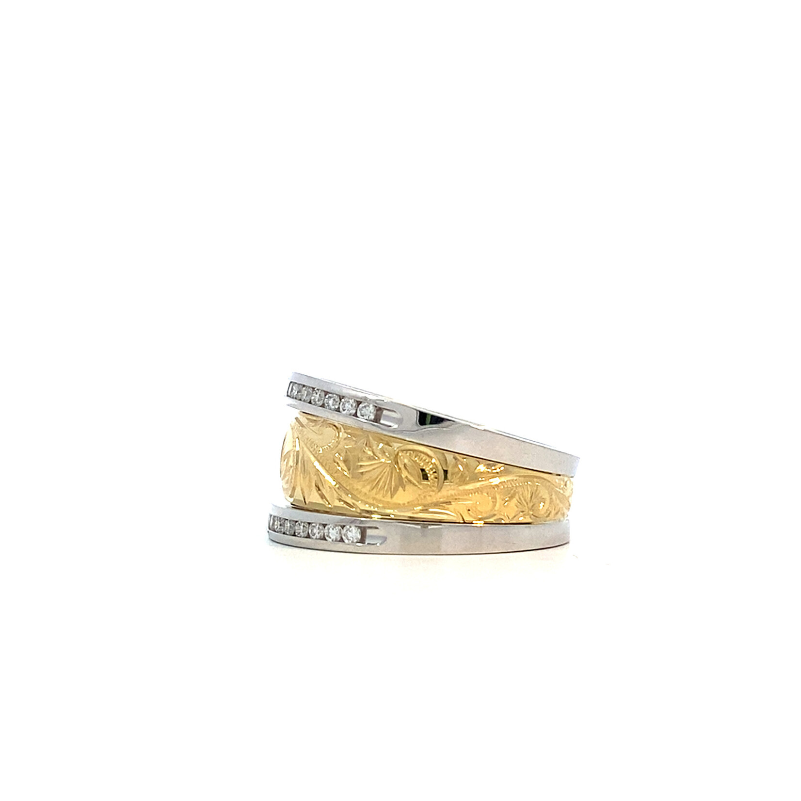 Lehua Blossom 18K Yellow Gold Platinum 6mm DTRS Lehua Blossom GH/VS D.30ctw sz7.5