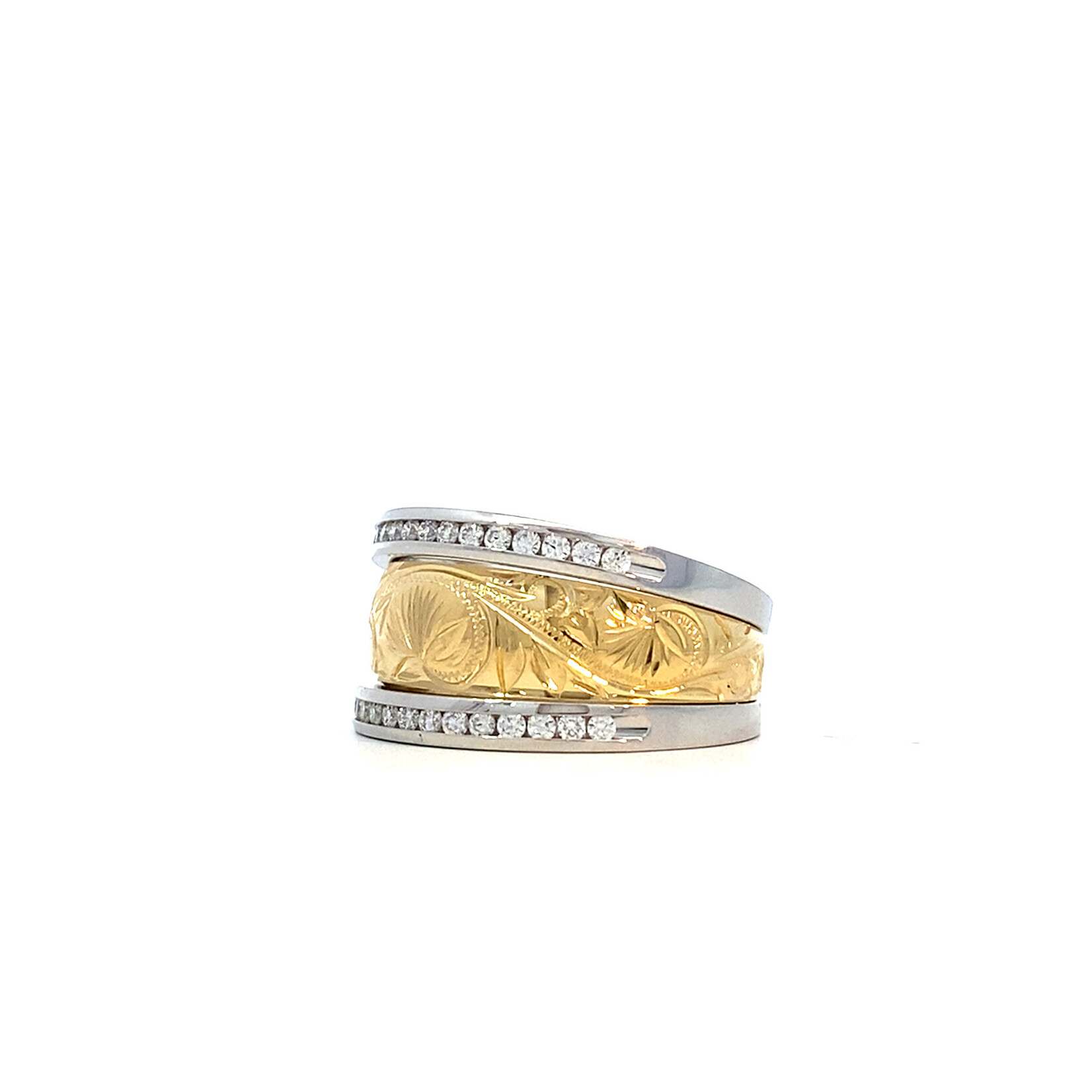 Lehua Blossom 18K Yellow Gold Platinum 6mm DTRS Lehua Blossom GH/VS D.30ctw sz7.5