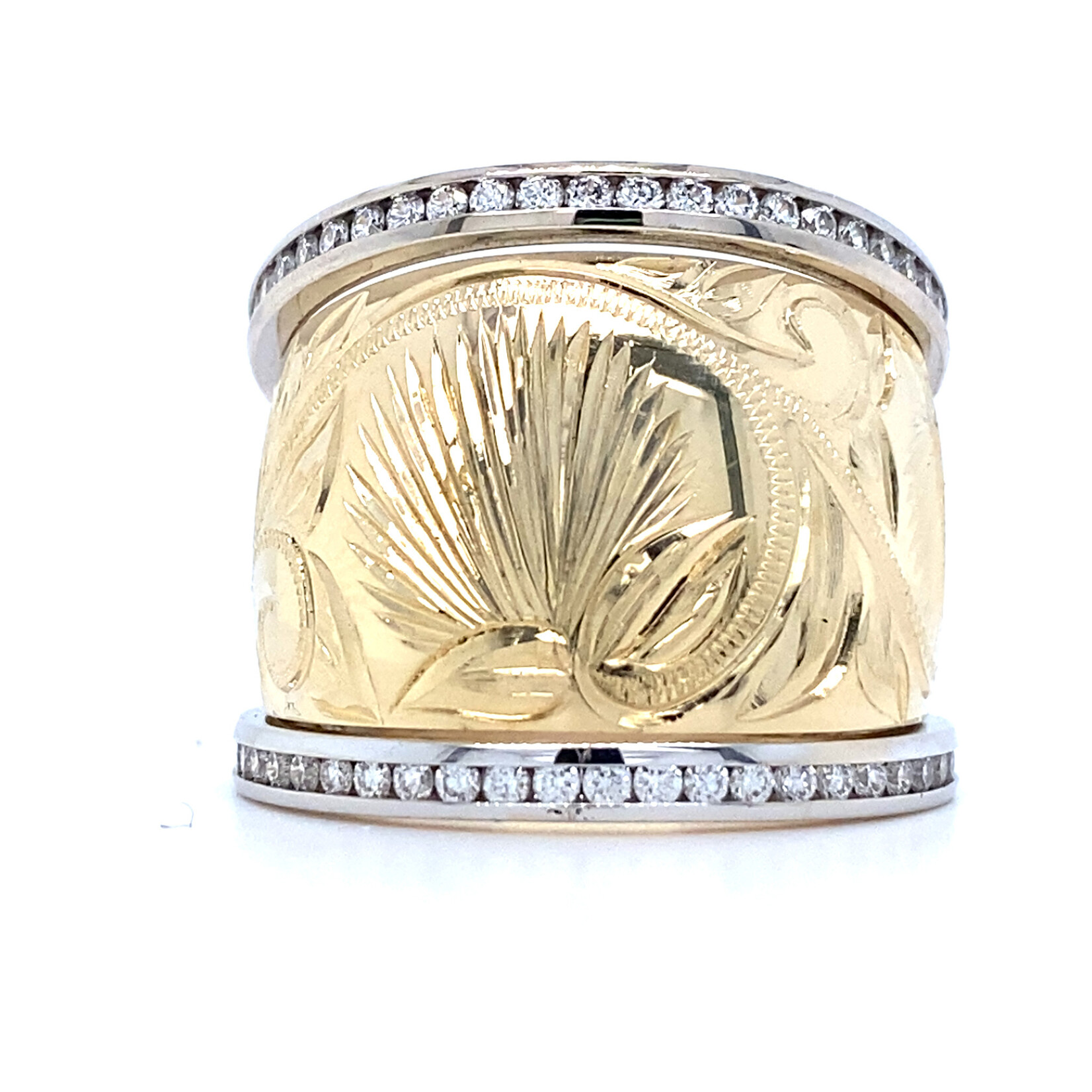 14K Two-tone 19mm Tapered  Lehua Blossom Diamond Ring