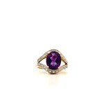 14K Yellow Gold Amethyst & Diamond Ring size 6 D+/-.17