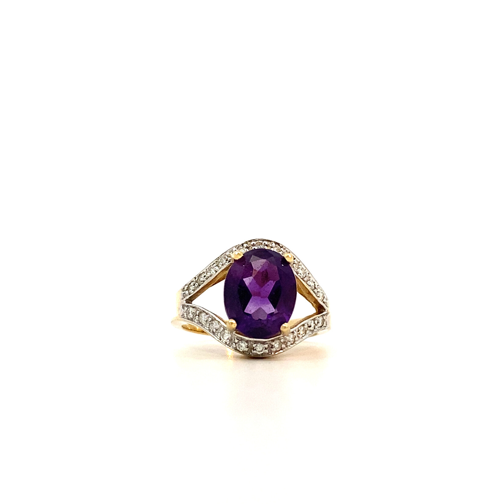 14K Yellow Gold Amethyst & Diamond Ring size 6 D+/-.17