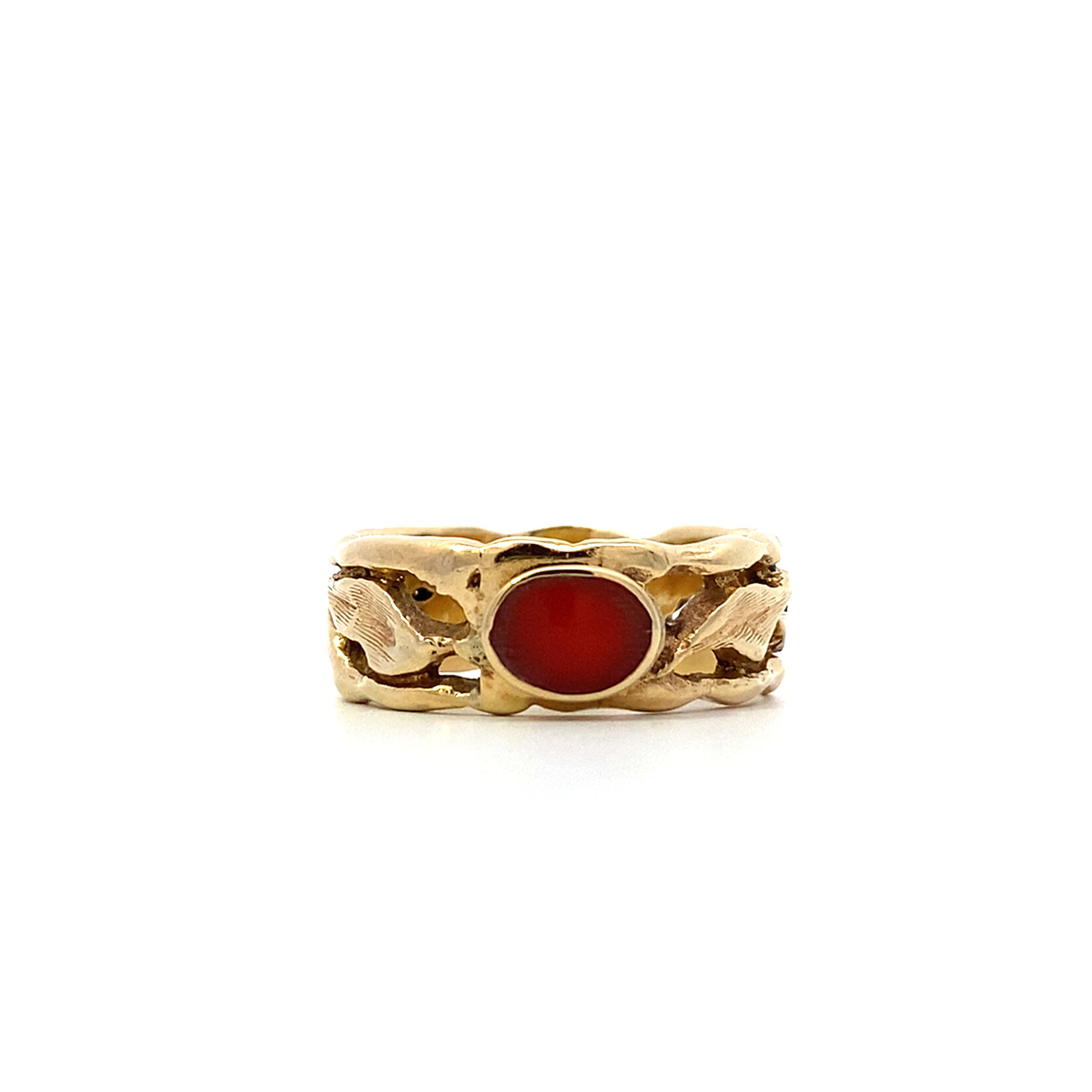 14K Yellow Gold Orange Stone Pierced Maile Ring size 10