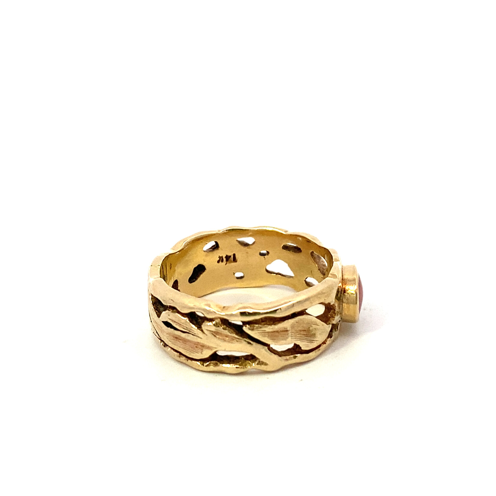 14K Yellow Gold Orange Stone Pierced Maile Ring size 10