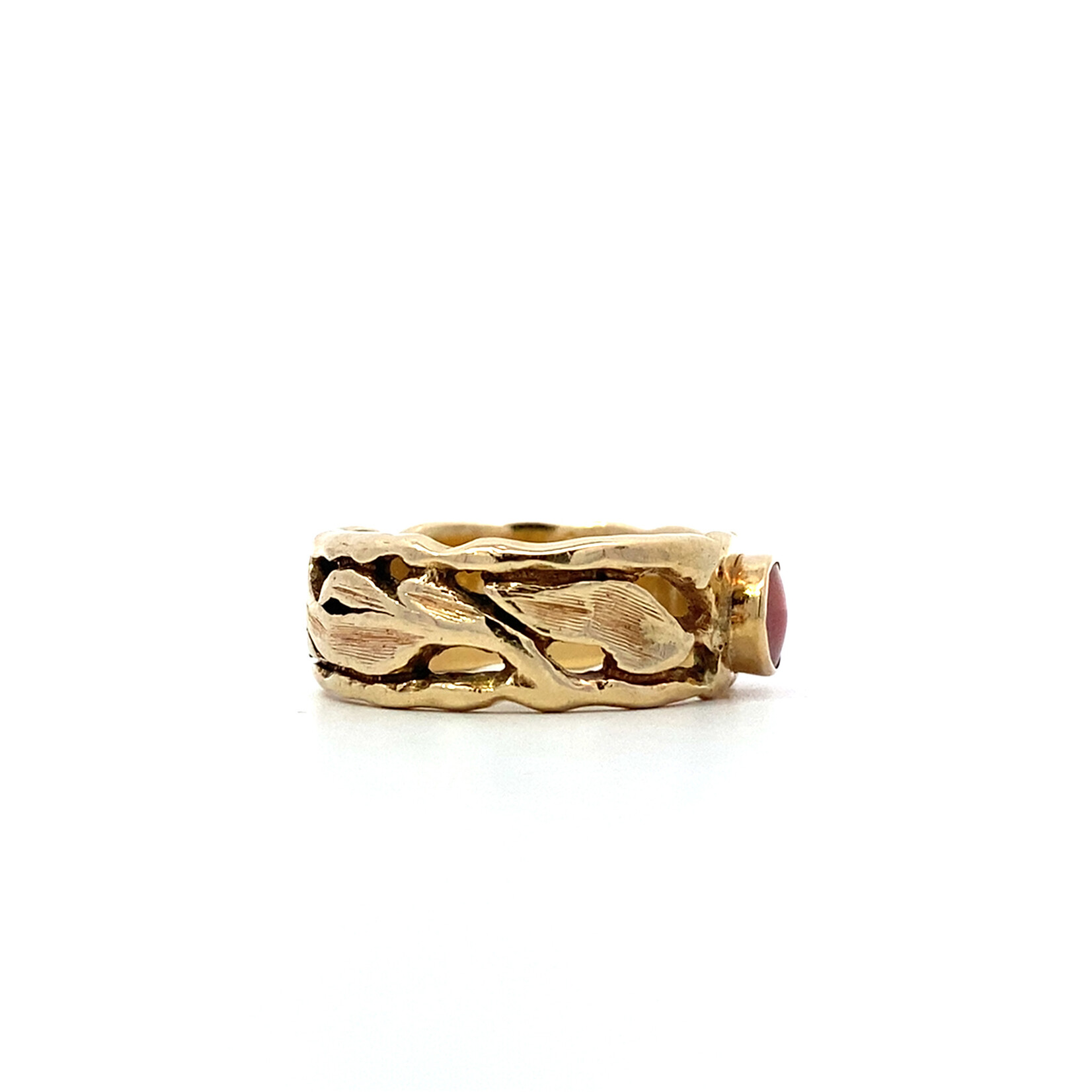 14K Yellow Gold Orange Stone Pierced Maile Ring size 10