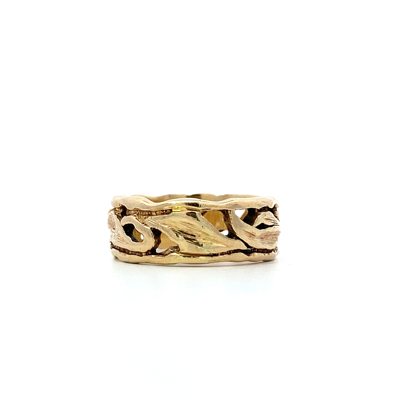 14K Yellow Gold Orange Stone Pierced Maile Ring size 10