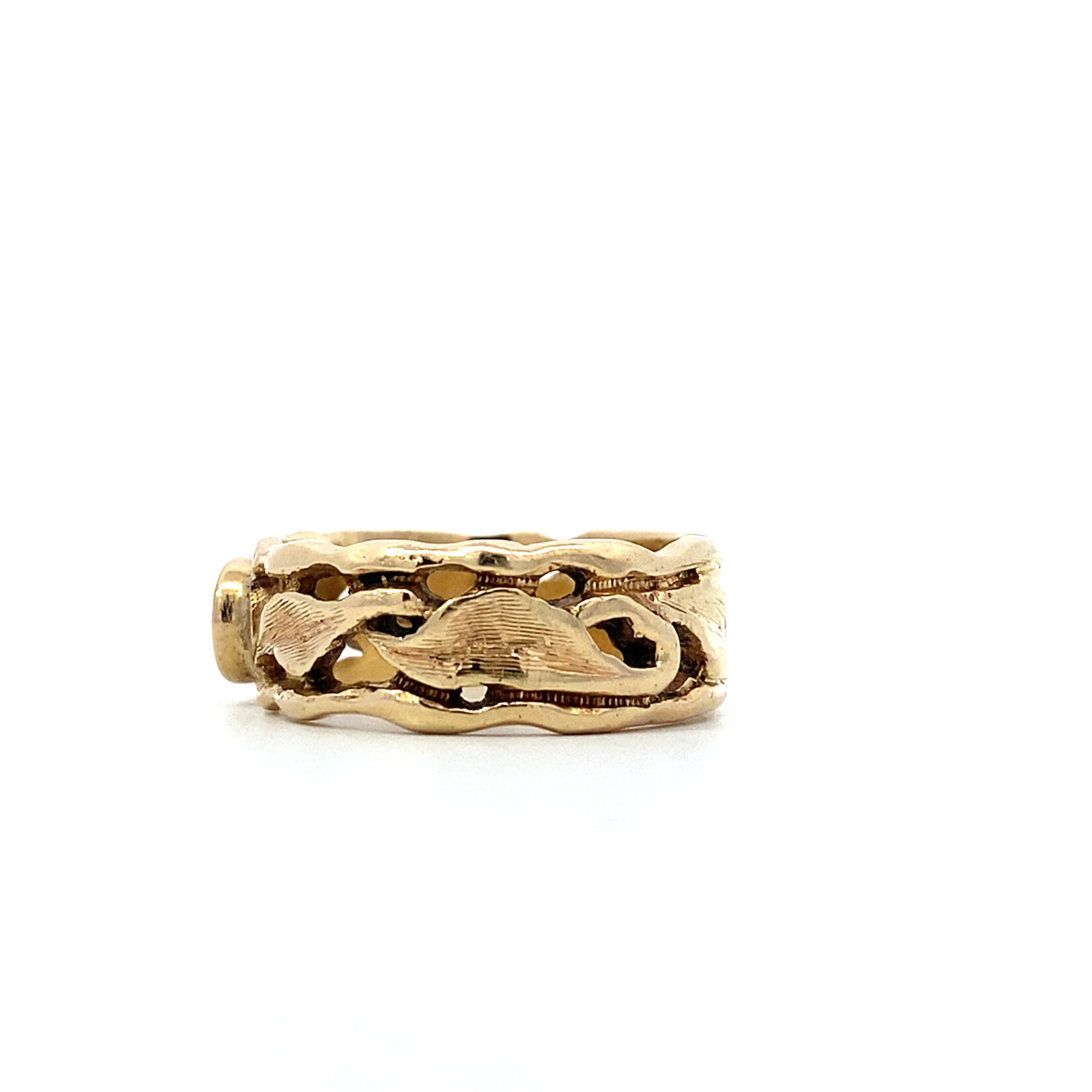 14K Yellow Gold Orange Stone Pierced Maile Ring size 10
