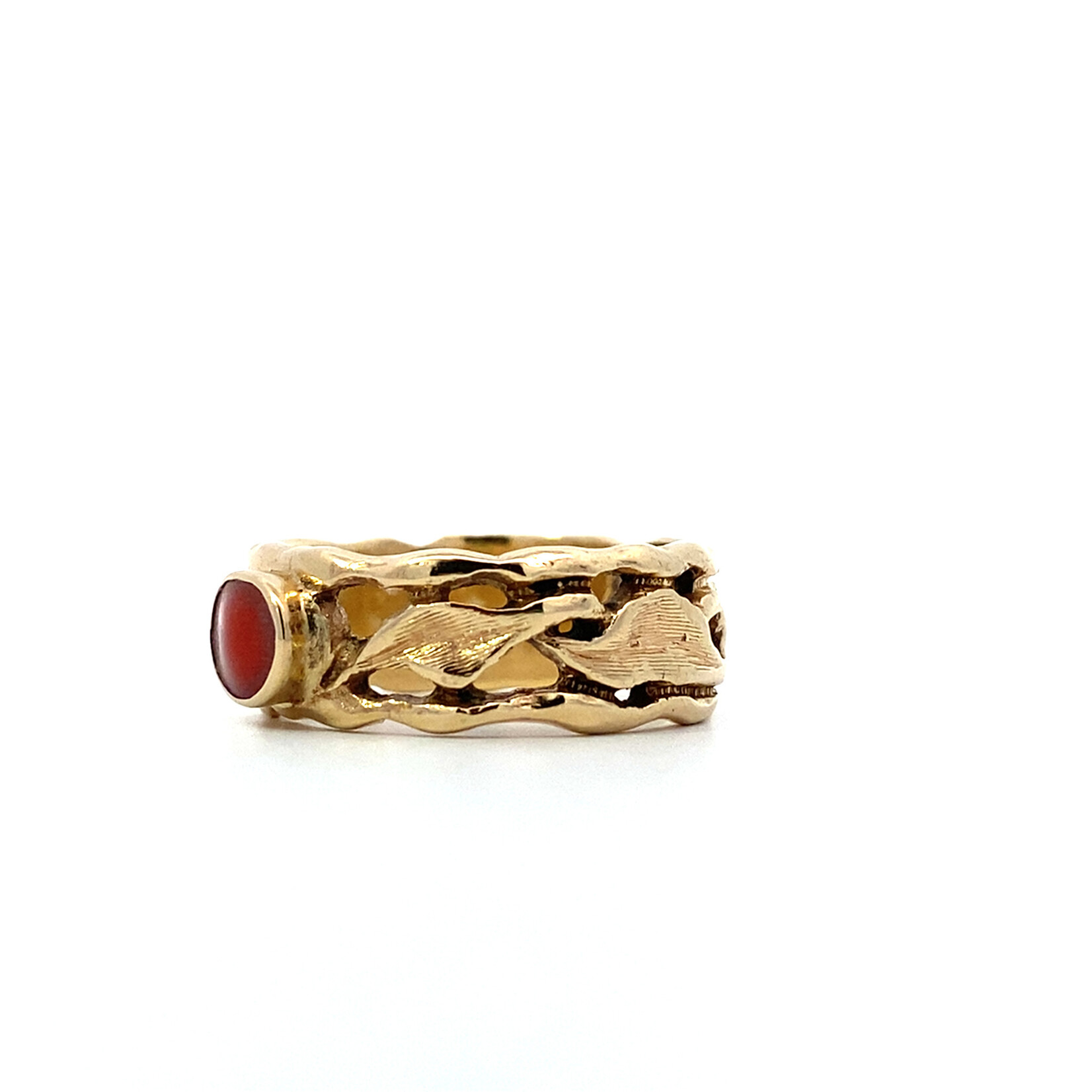 14K Yellow Gold Orange Stone Pierced Maile Ring size 10
