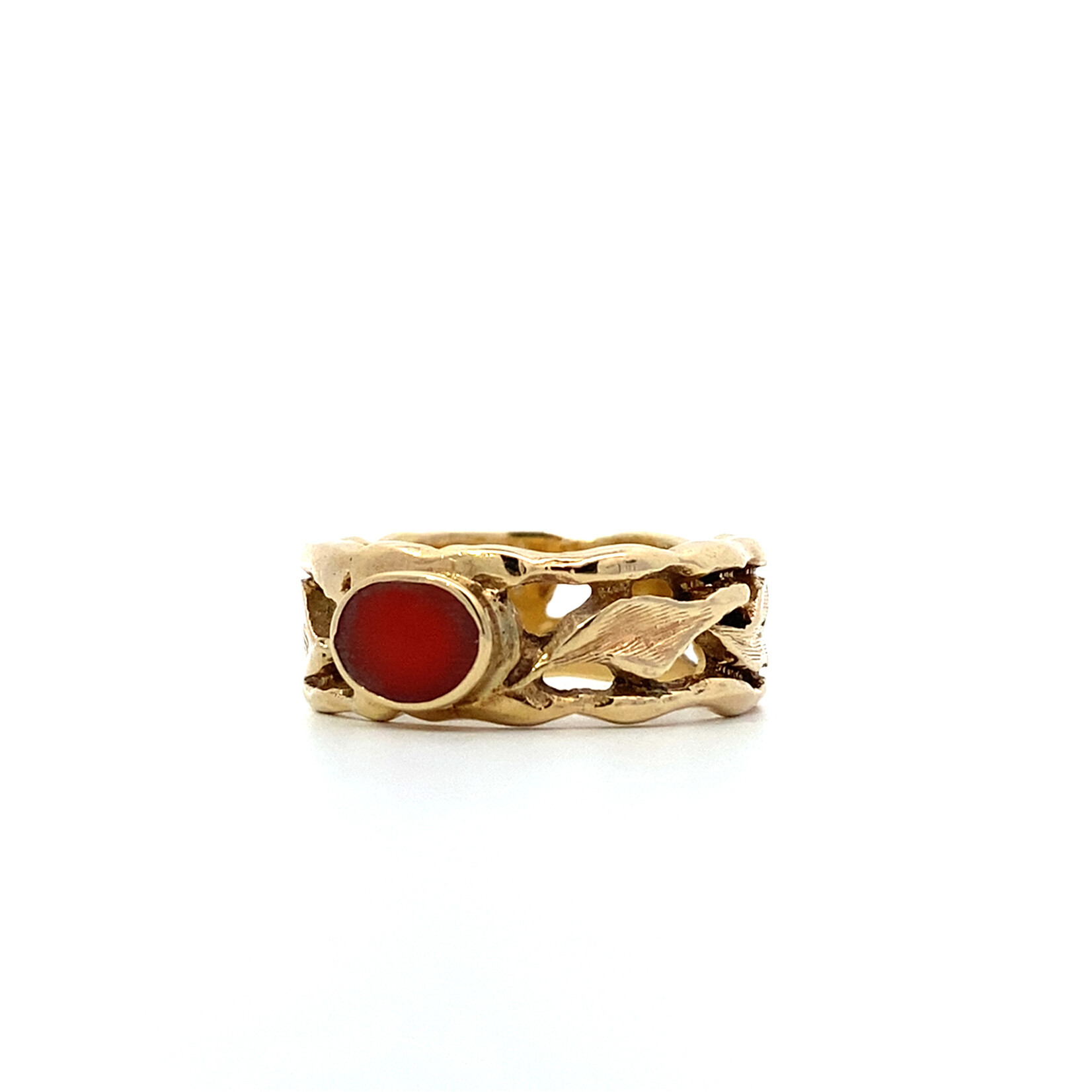 14K Yellow Gold Orange Stone Pierced Maile Ring size 10