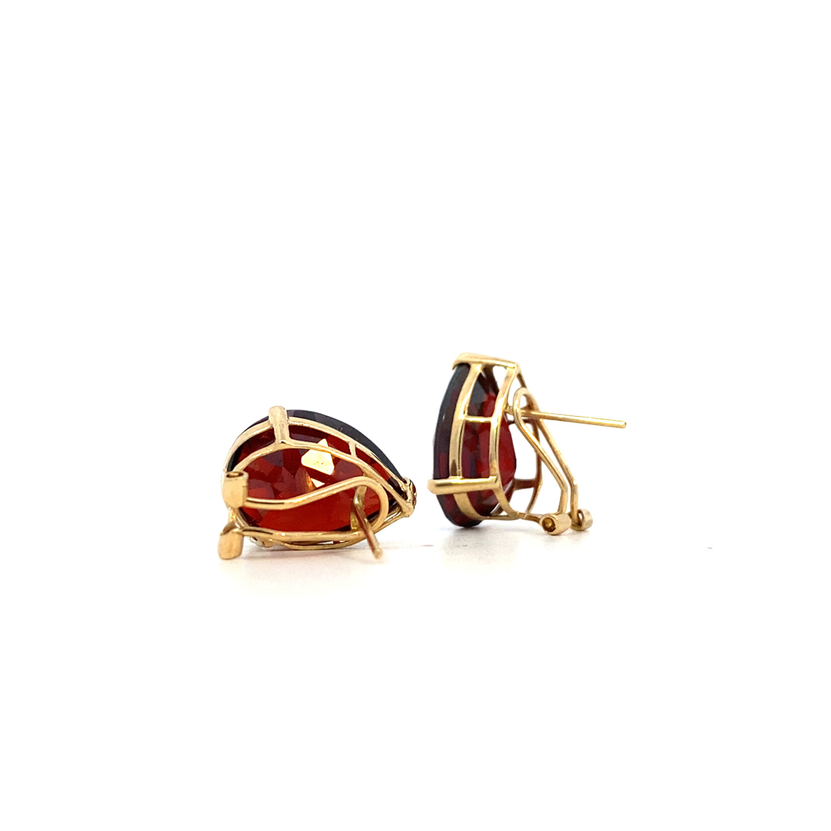 14K Yellow Gold Pear Shape Garnet Omega Back Earrings
