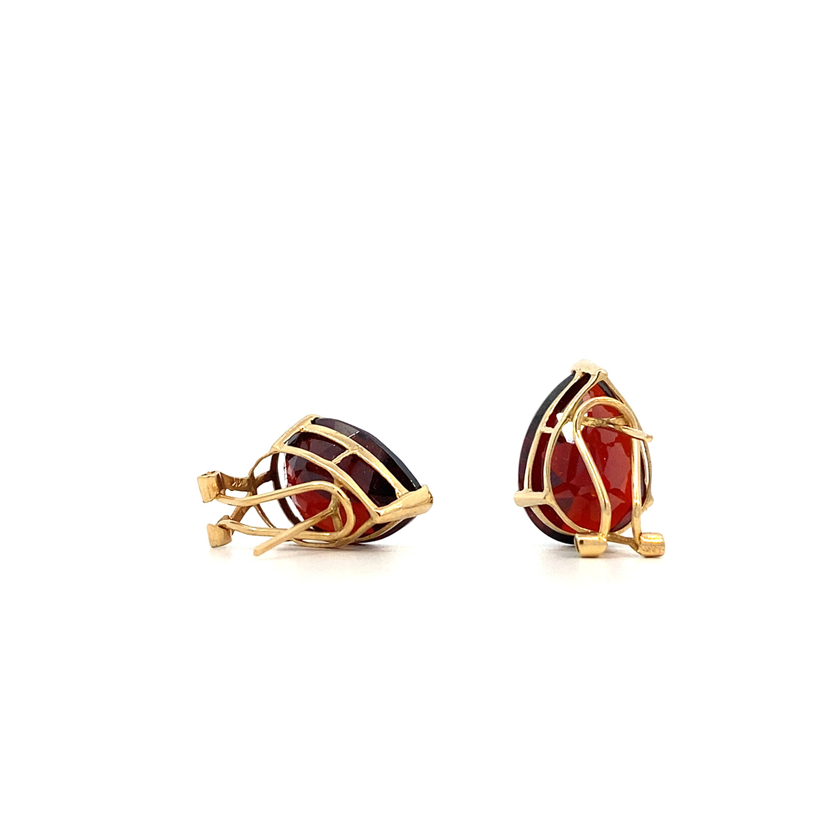 14K Yellow Gold Pear Shape Garnet Omega Back Earrings