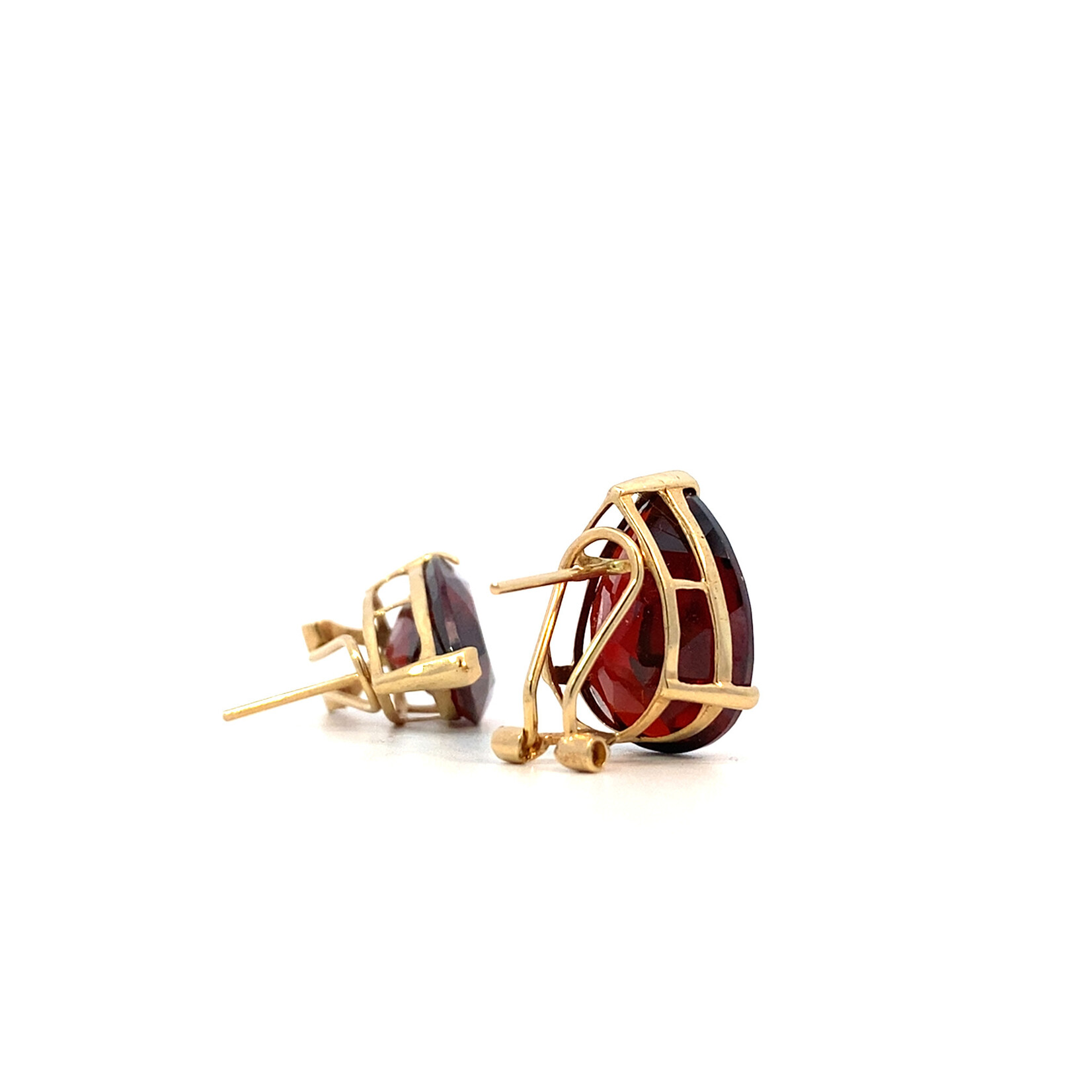 14K Yellow Gold Pear Shape Garnet Omega Back Earrings