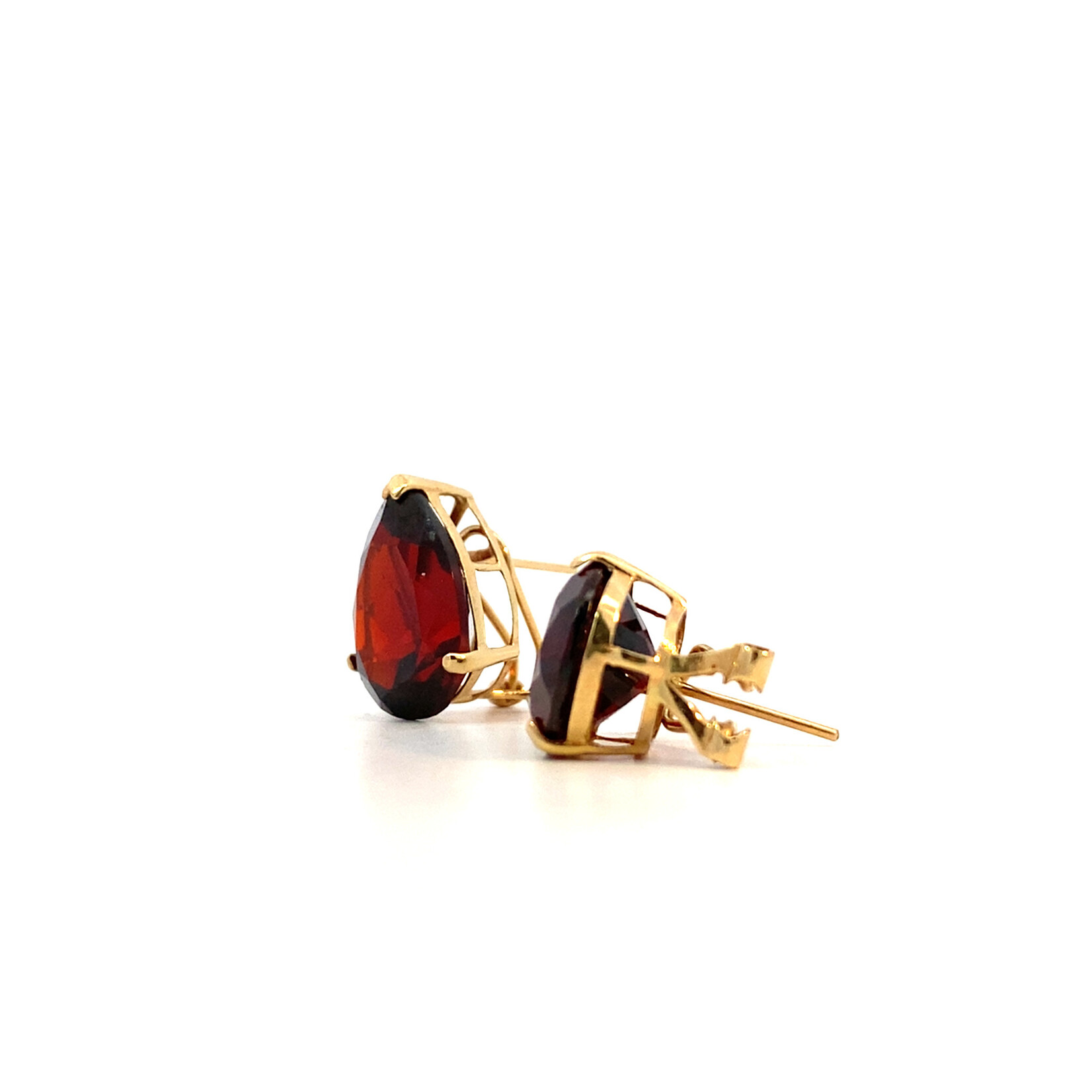 14K Yellow Gold Pear Shape Garnet Omega Back Earrings