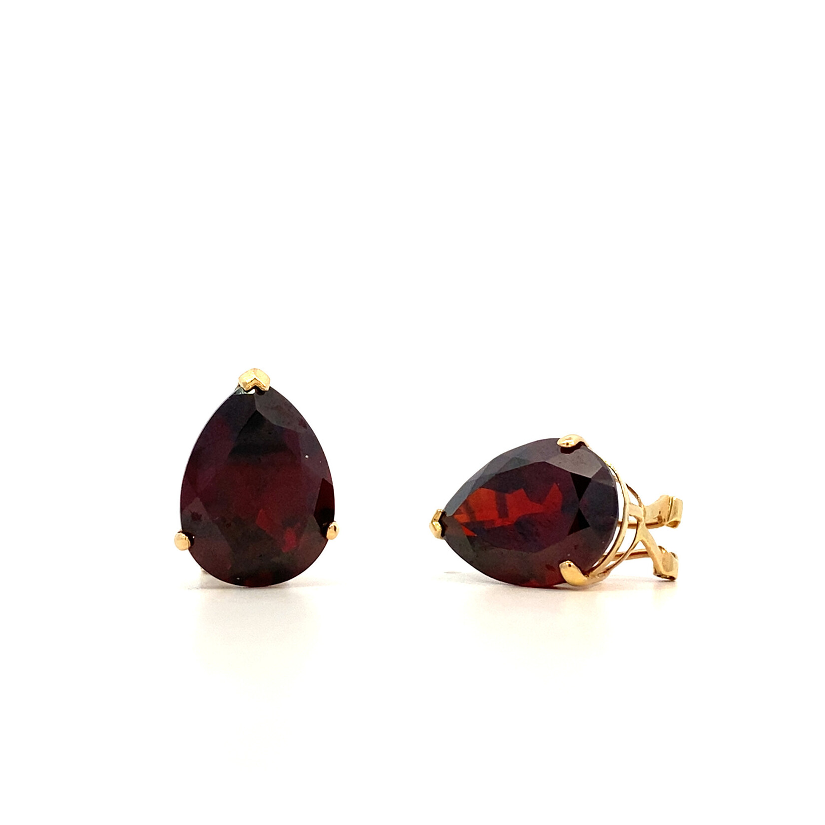 14K Yellow Gold Pear Shape Garnet Omega Back Earrings