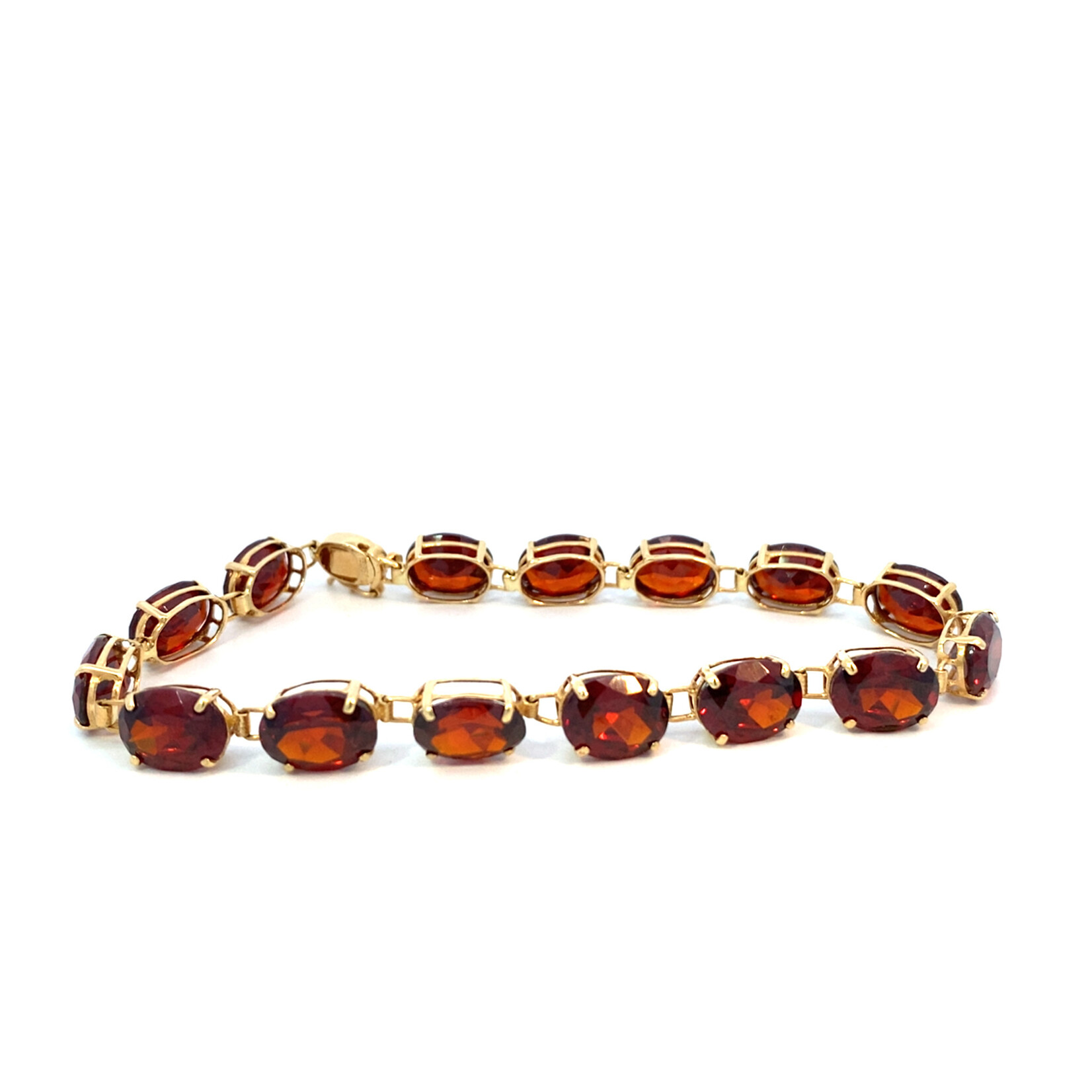 14K Yellow Gold  7" Oval Garnet Bracelet