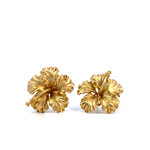 14K Yellow Gold Hibiscus Earring on Omega Backs