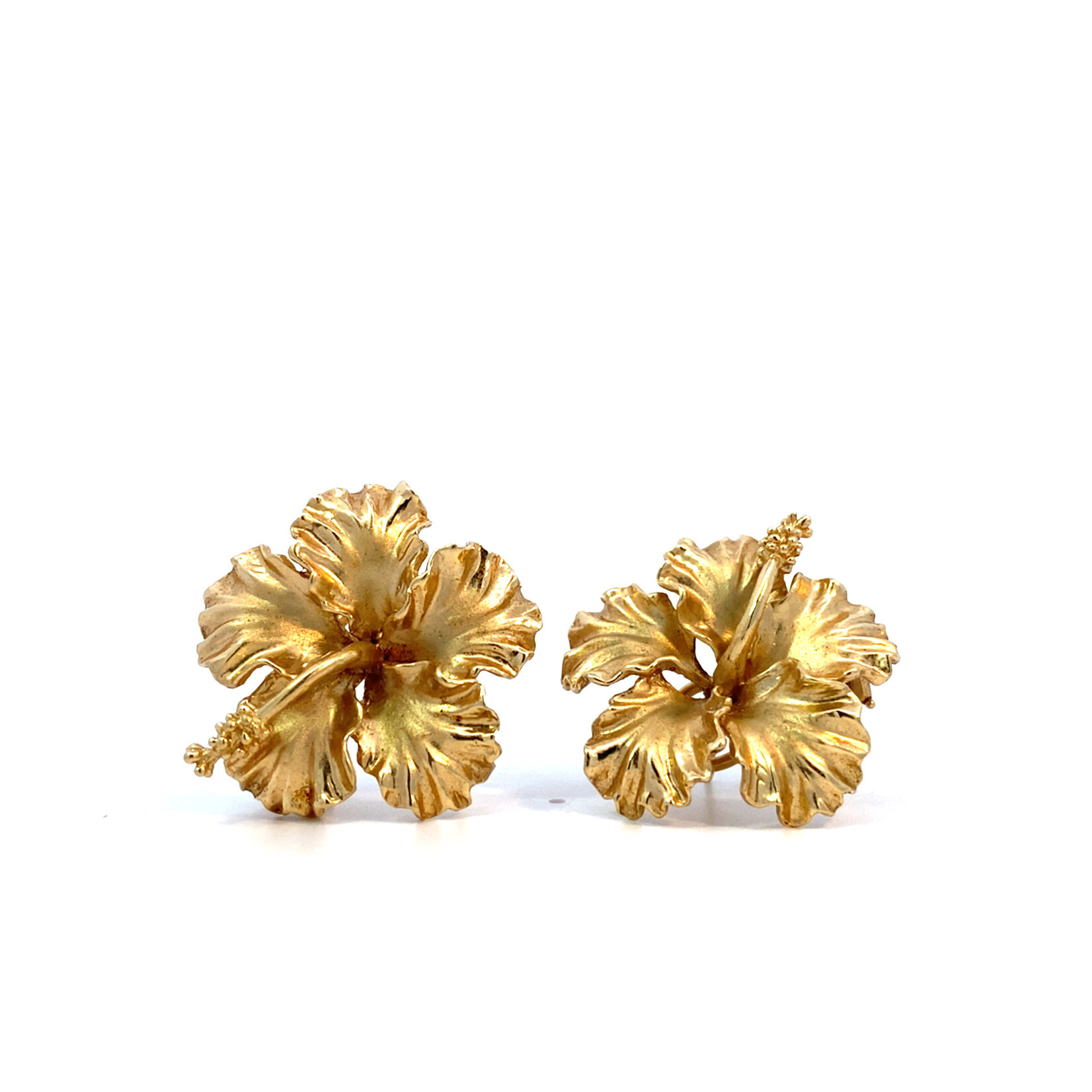 14K Yellow Gold Hibiscus Earring on Omega Backs