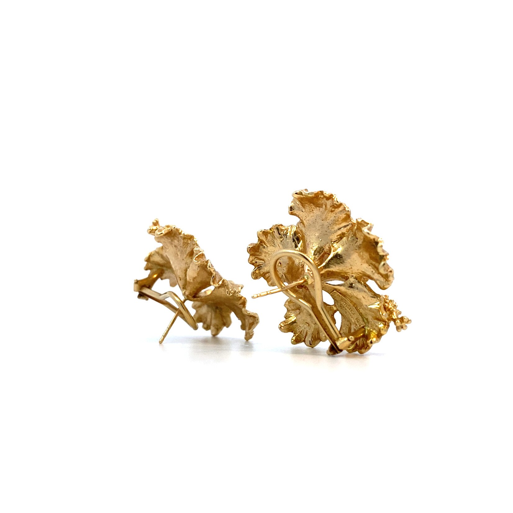 14K Yellow Gold Hibiscus Earring on Omega Backs