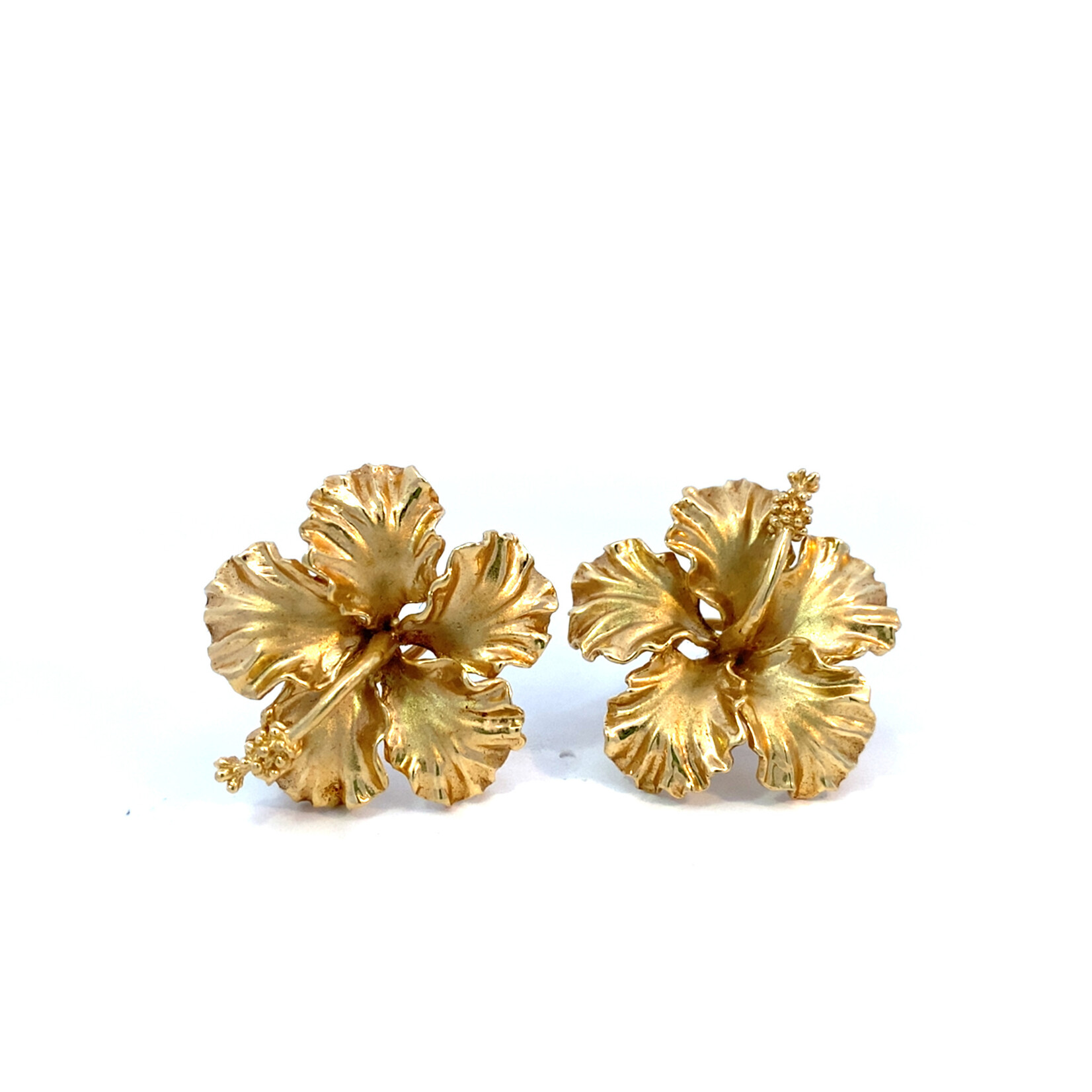 14K Yellow Gold Hibiscus Earring on Omega Backs