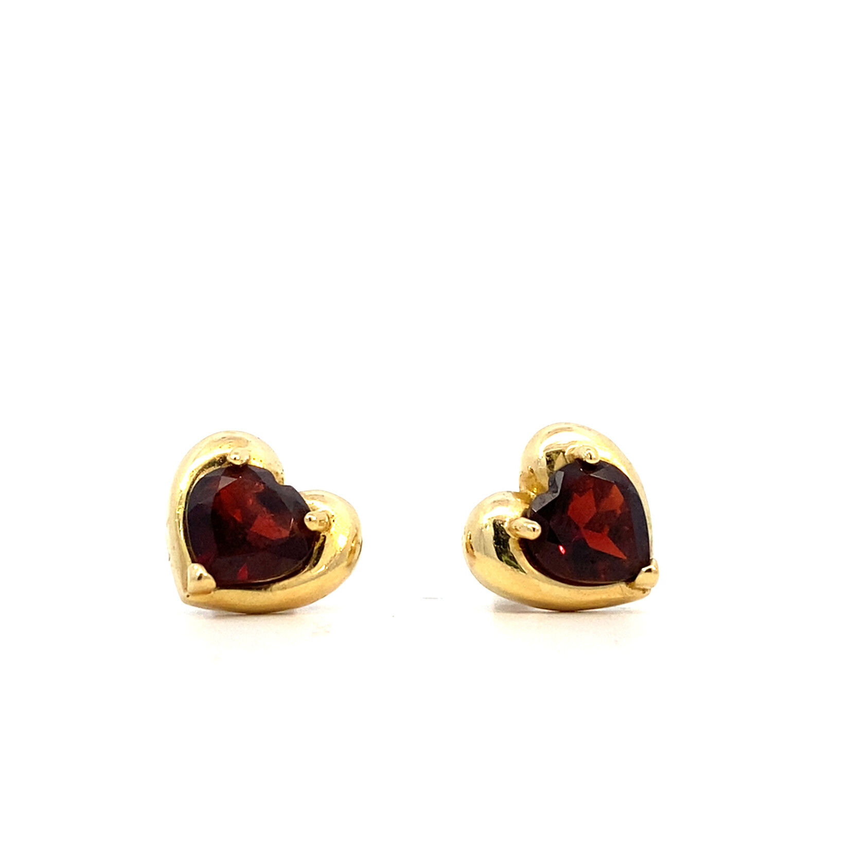 14K Yellow Gold Garnet Heart Studs