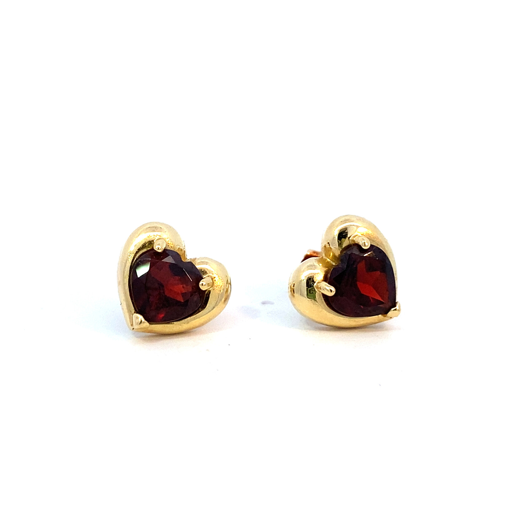 14K Yellow Gold Garnet Heart Studs