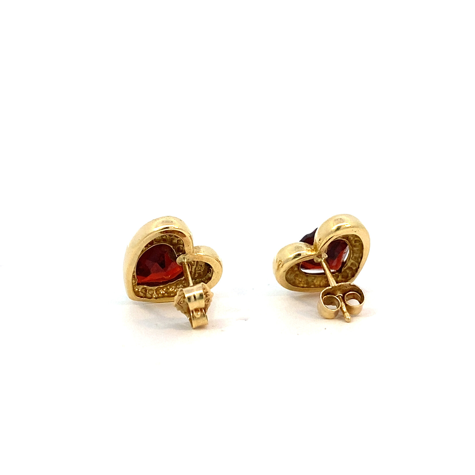 14K Yellow Gold Garnet Heart Studs