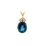 14K Yellow Gold London Blue Topaz & Diamond Pendant 6ct Dia .30ct
