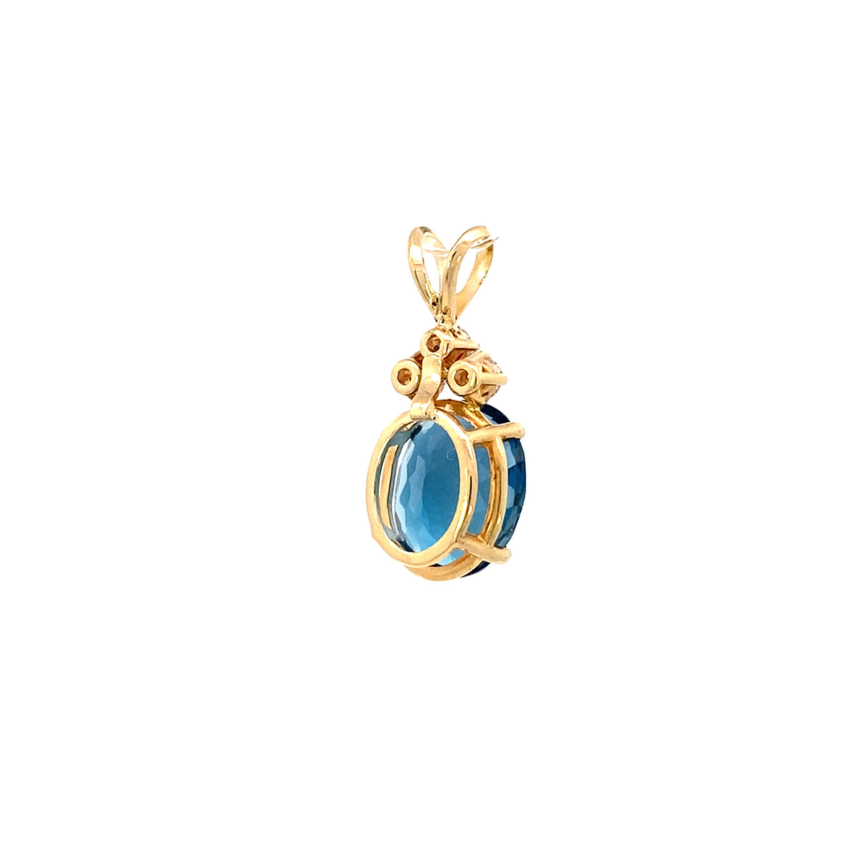 14K Yellow Gold London Blue Topaz & Diamond Pendant BT 6ct Dia .30ct