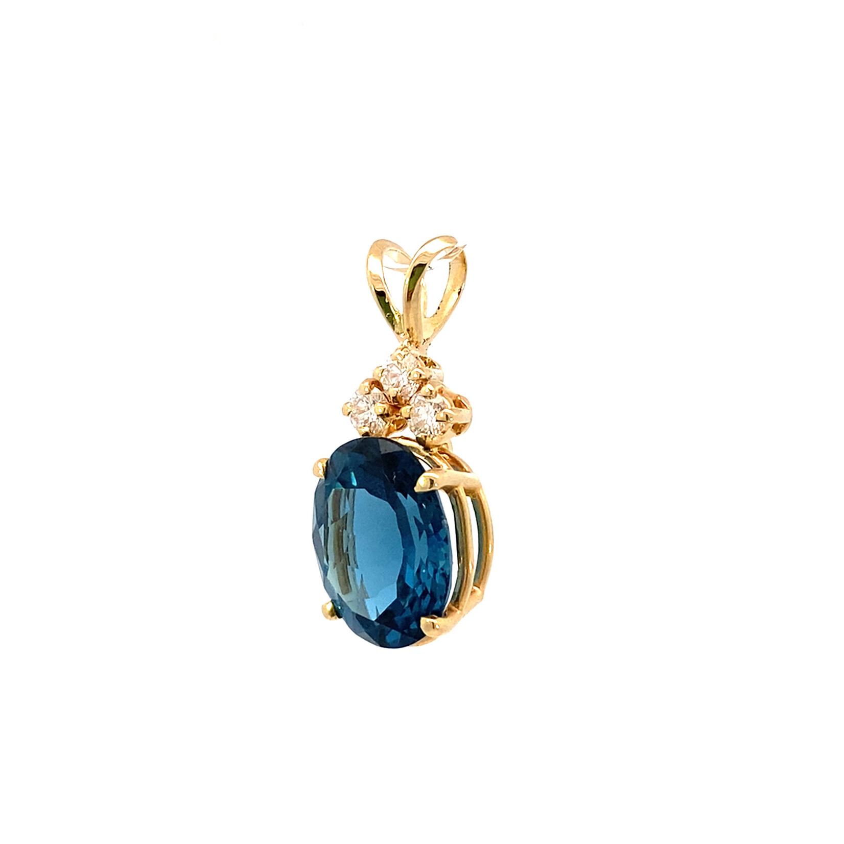 14K Yellow Gold London Blue Topaz & Diamond Pendant BT 6ct Dia .30ct