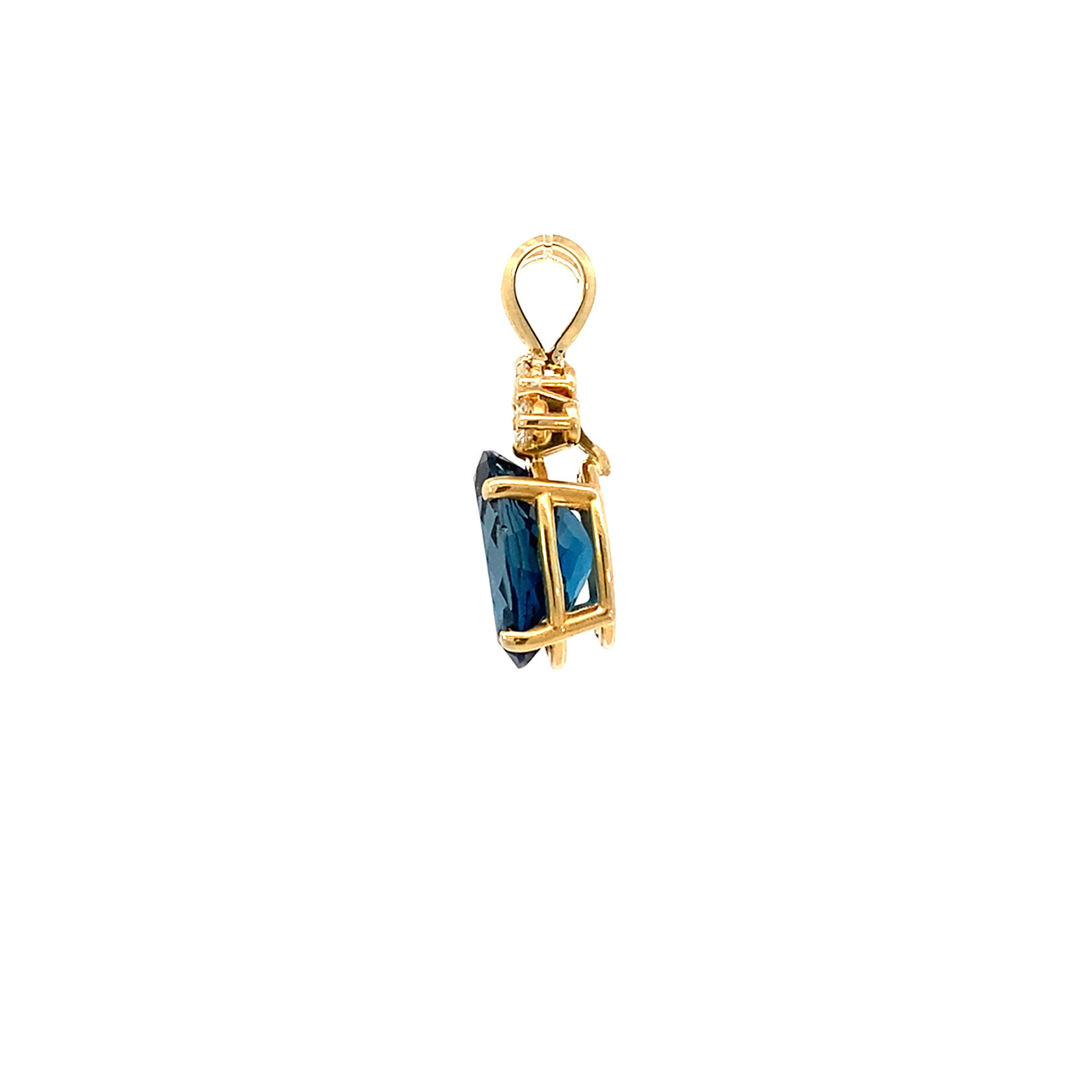 14K Yellow Gold London Blue Topaz & Diamond Pendant BT 6ct Dia .30ct